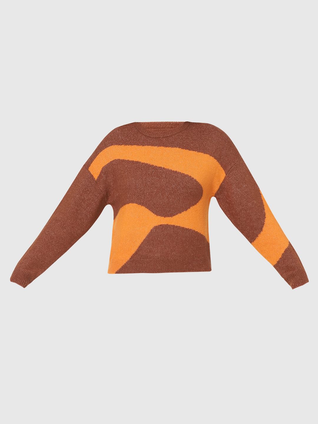 Brown Colourblocked Pullover