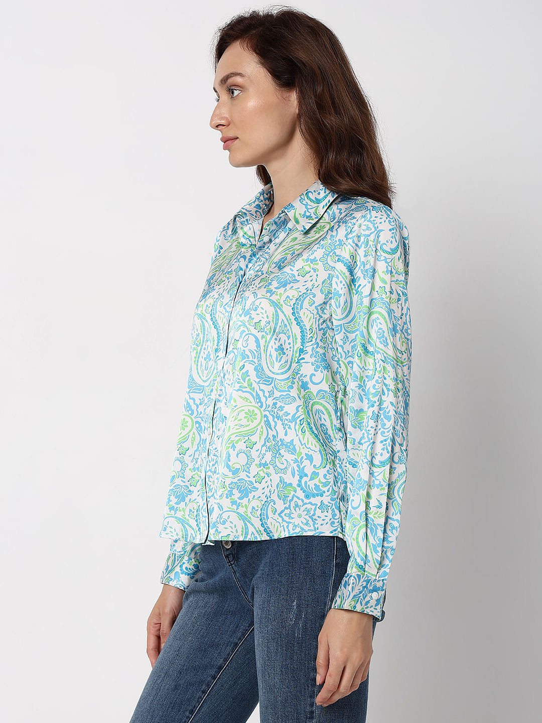 Light Blue Printed Satin Shirt