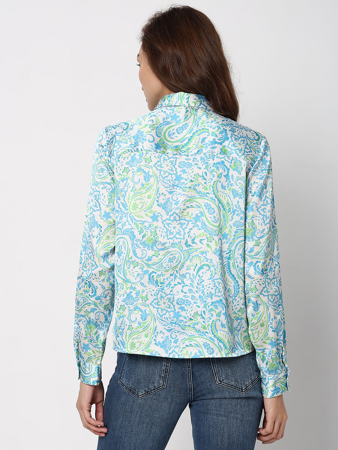 Light Blue Printed Satin Shirt