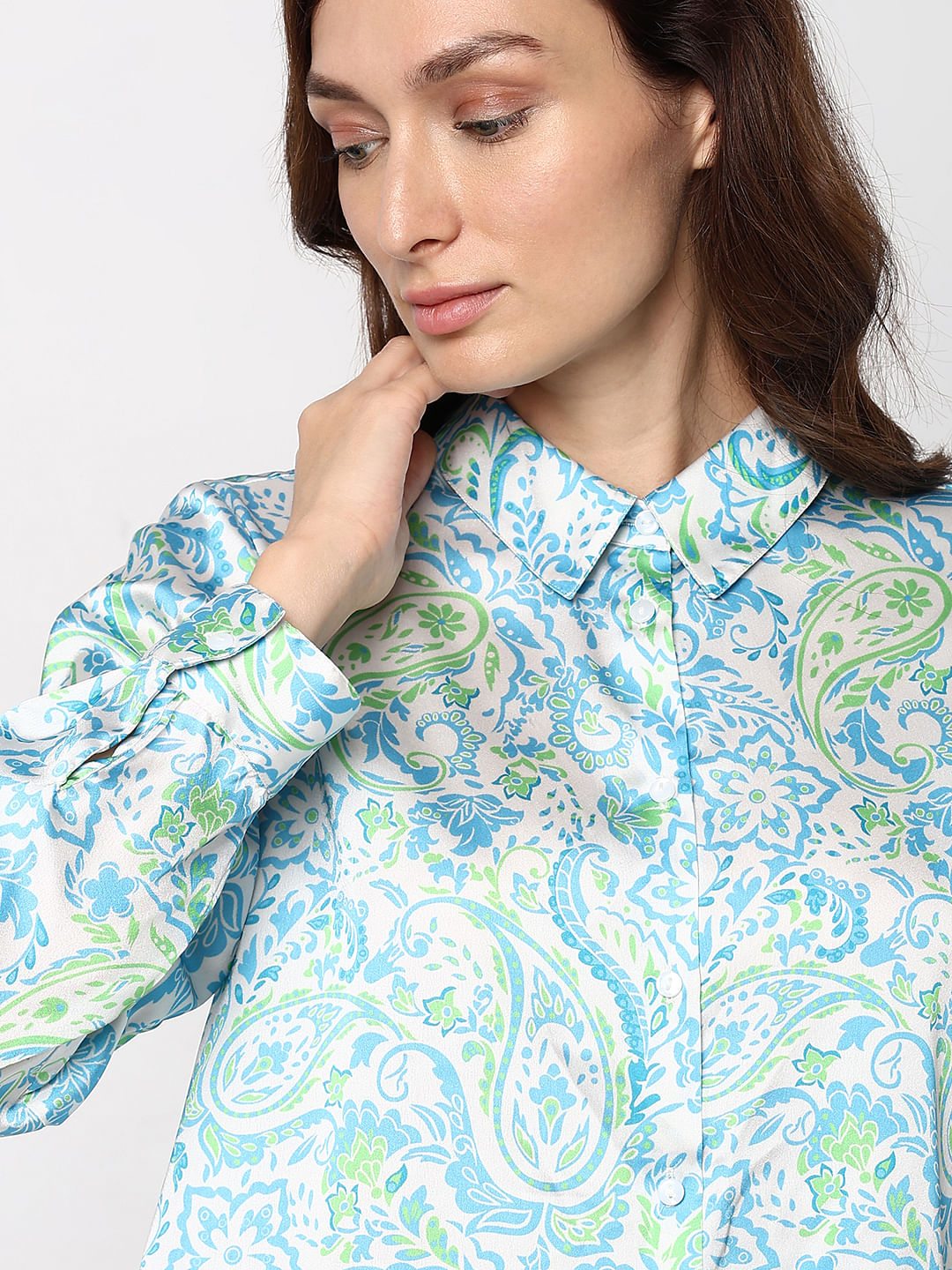 Light Blue Printed Satin Shirt
