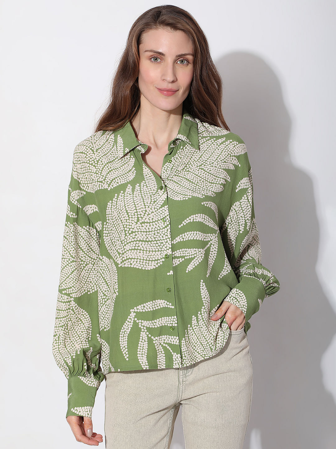 Green Leaf Printed Shirt