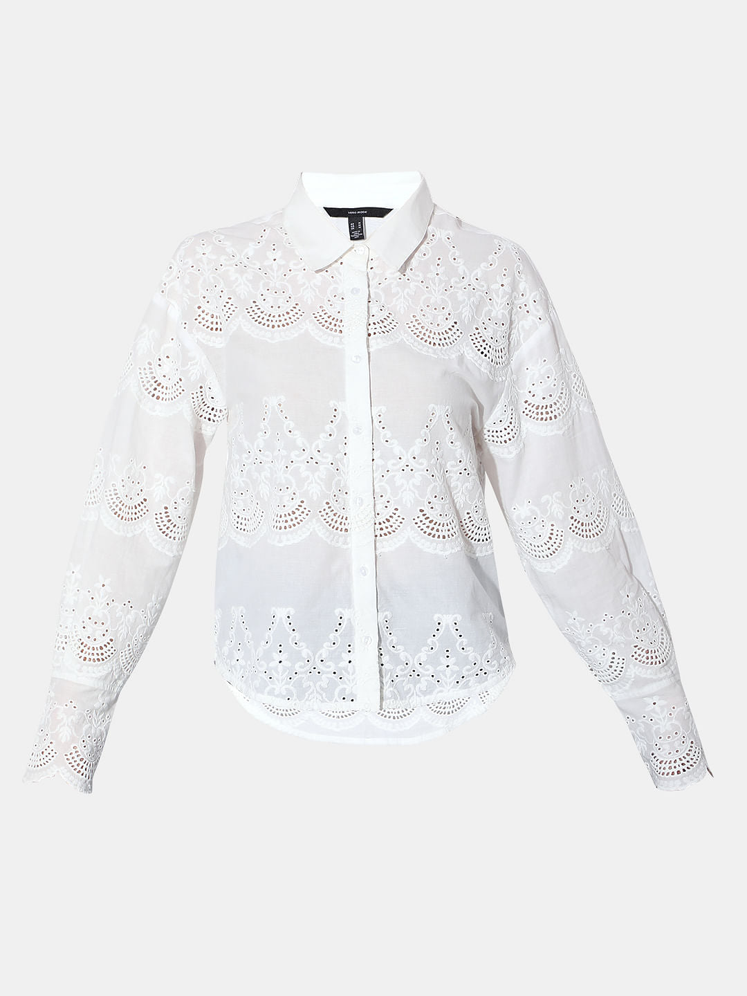 White Schiffli Embroidered Shirt