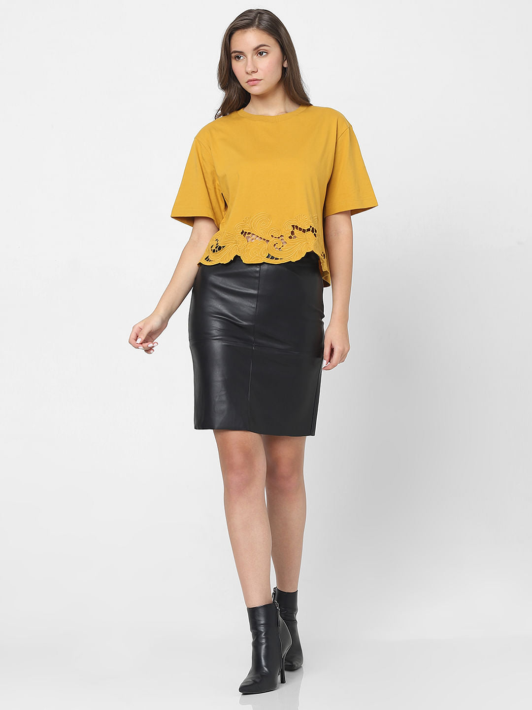 Mustard Lace Detail T-Shirt