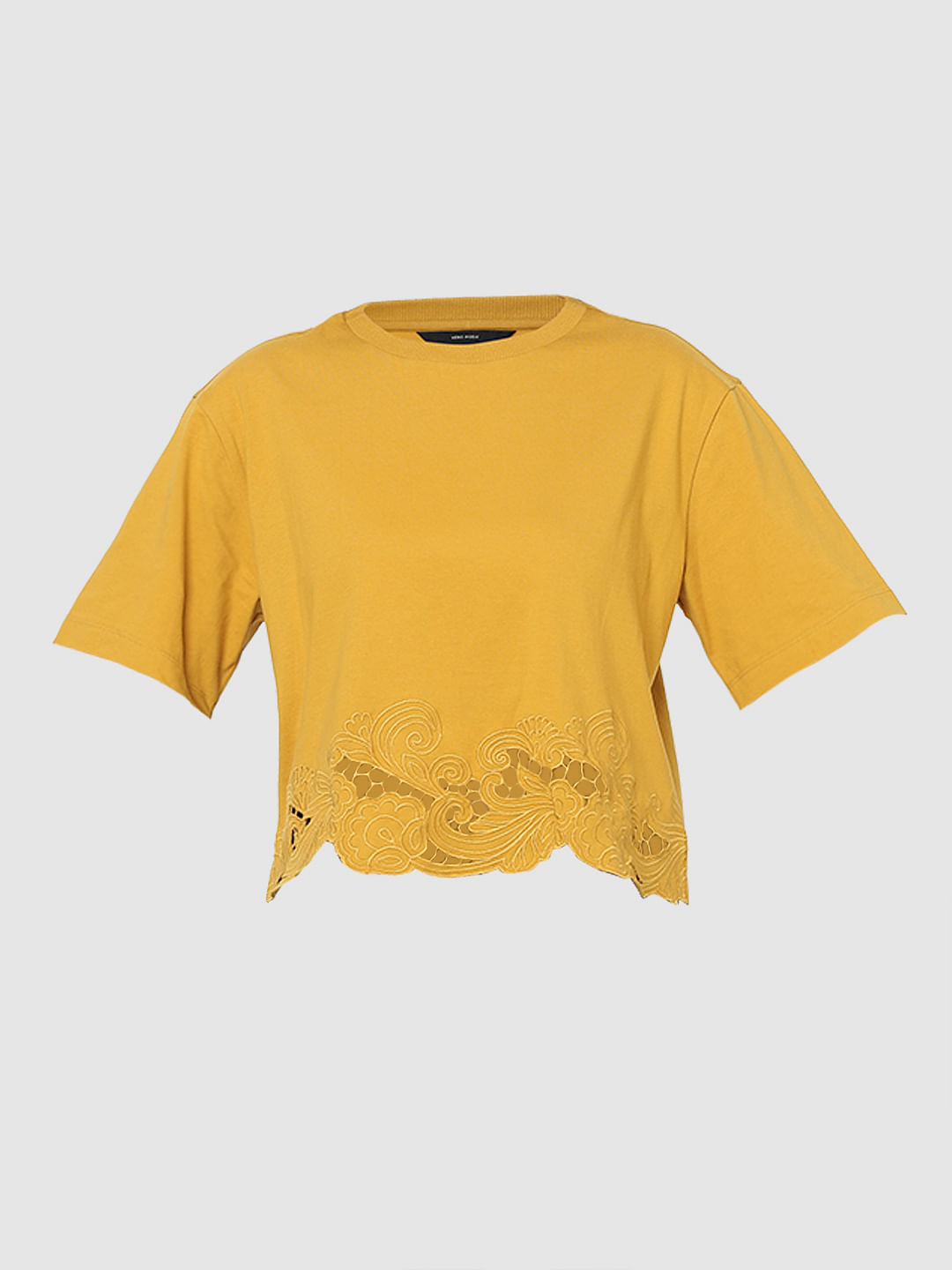 Mustard Lace Detail T-Shirt