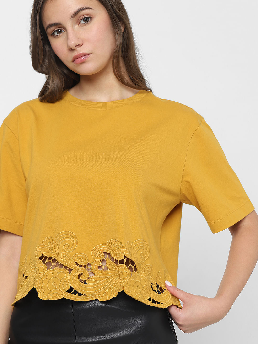 Mustard Lace Detail T-Shirt