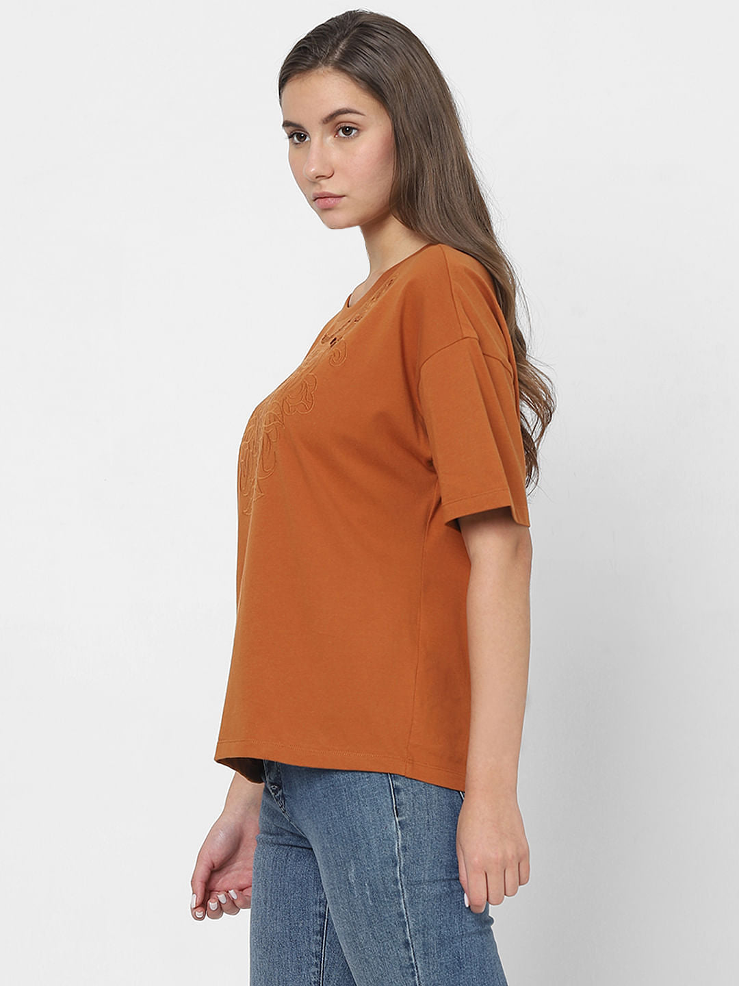 Brown Lace Detail T-Shirt