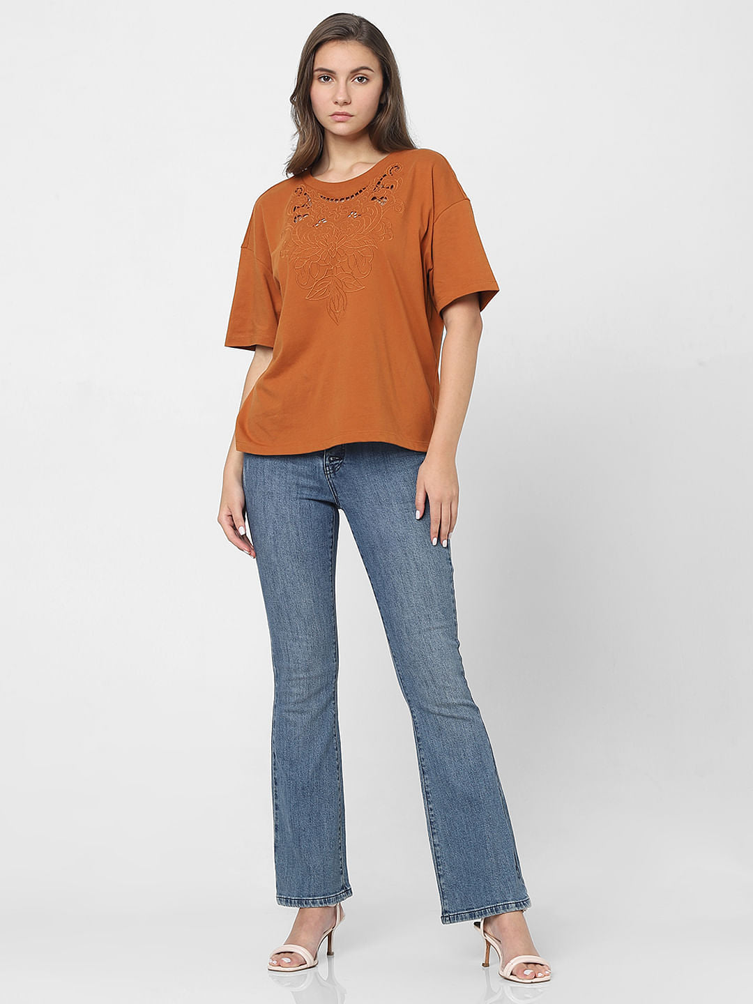 Brown Lace Detail T-Shirt