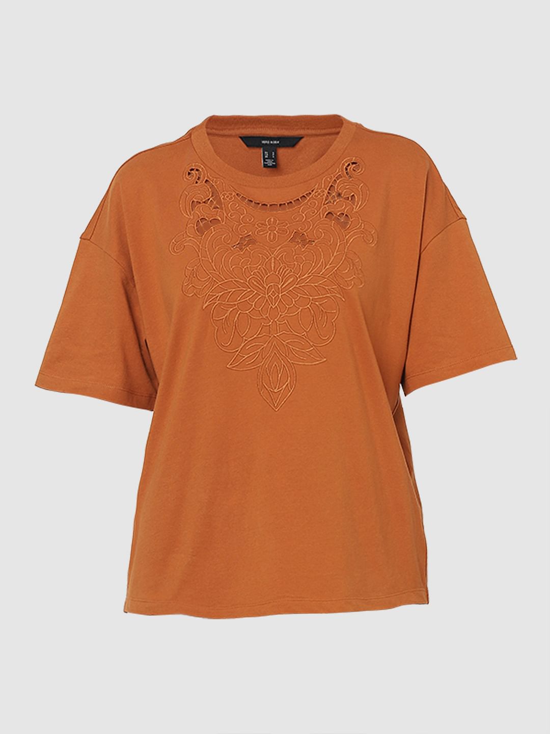 Brown Lace Detail T-Shirt