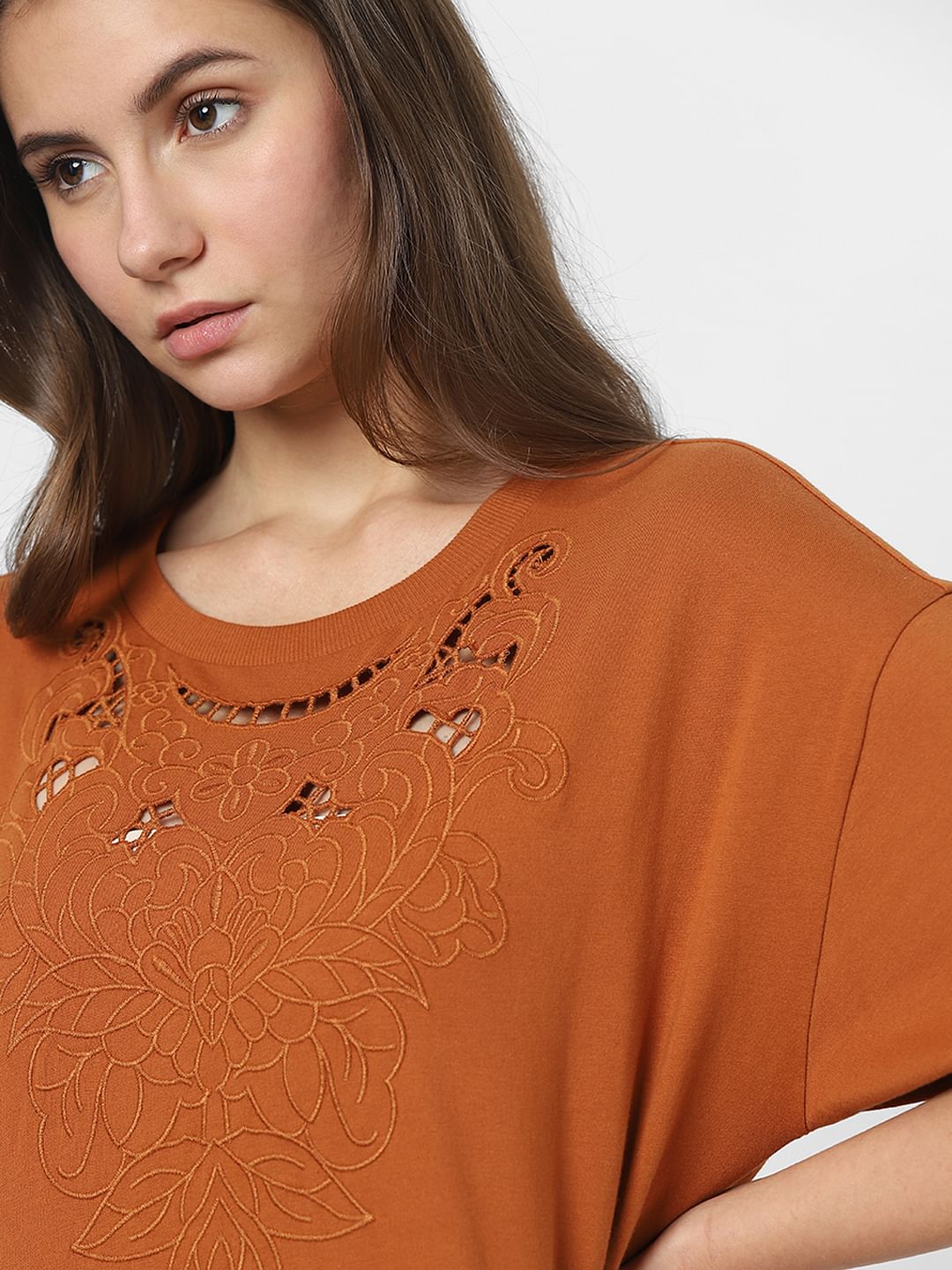 Brown Lace Detail T-Shirt