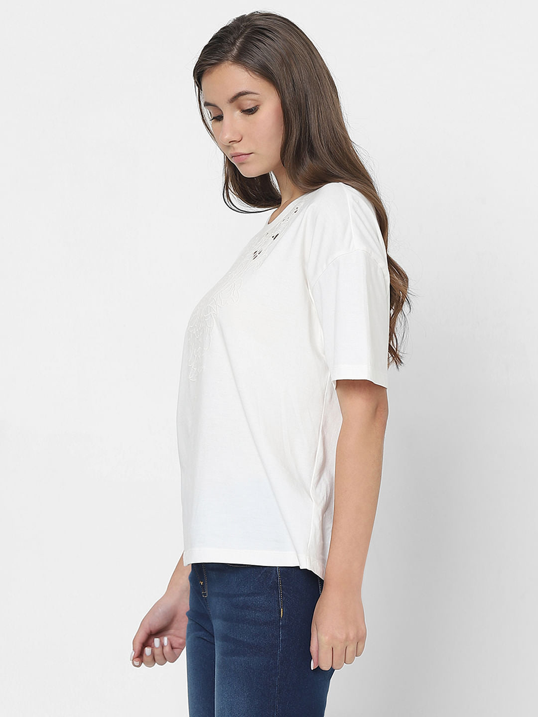 White Lace Detail T-Shirt
