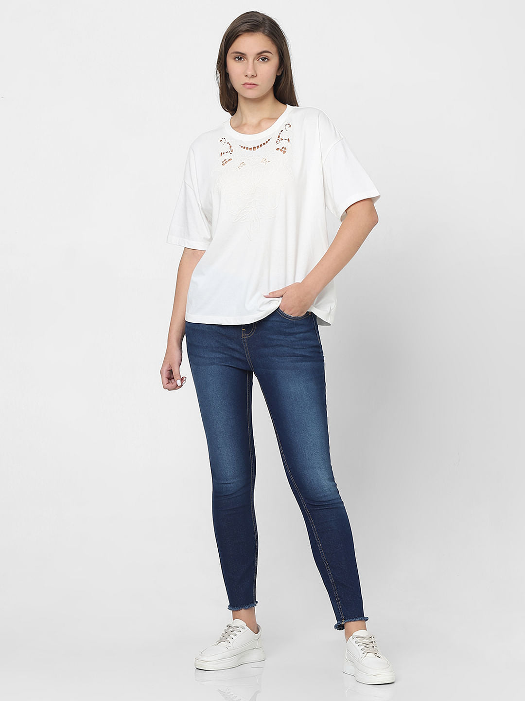 White Lace Detail T-Shirt