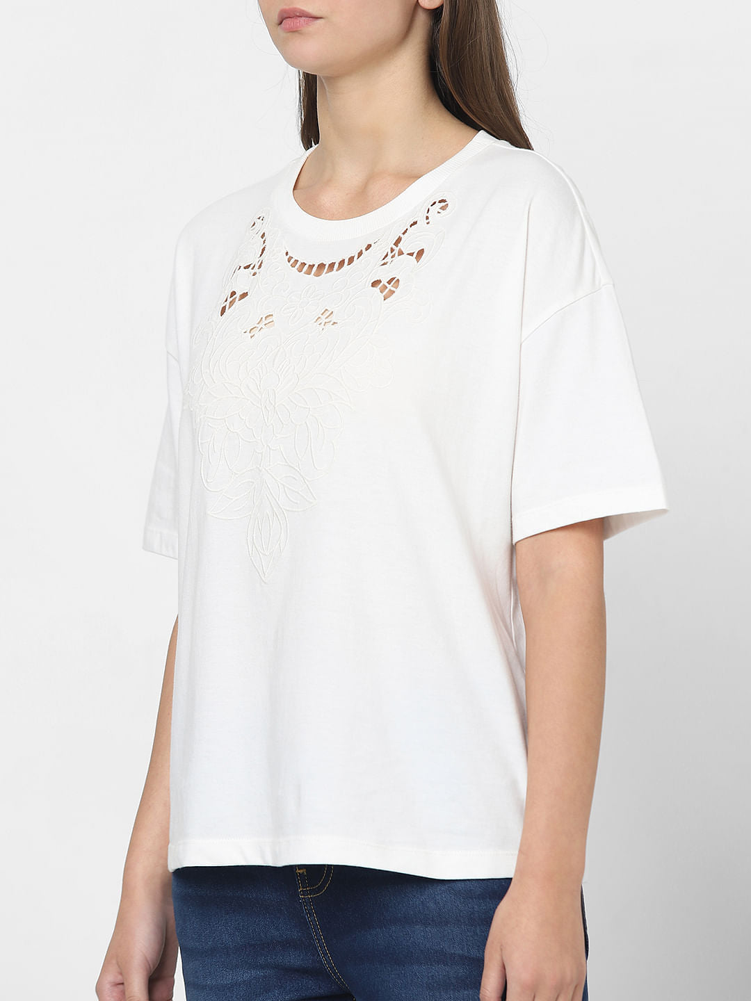 White Lace Detail T-Shirt