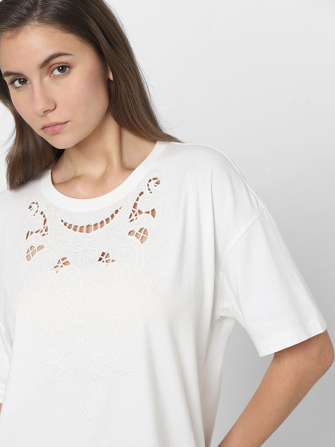 White Lace Detail T-Shirt