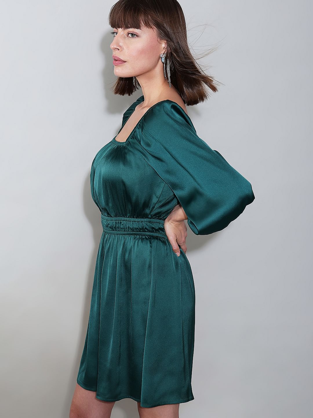 green emerald velvet dress Buy Forest Green Warm Cotton Corduroy Fit and Flare Maxi Dress Online at  SeamsFriendly main image 1