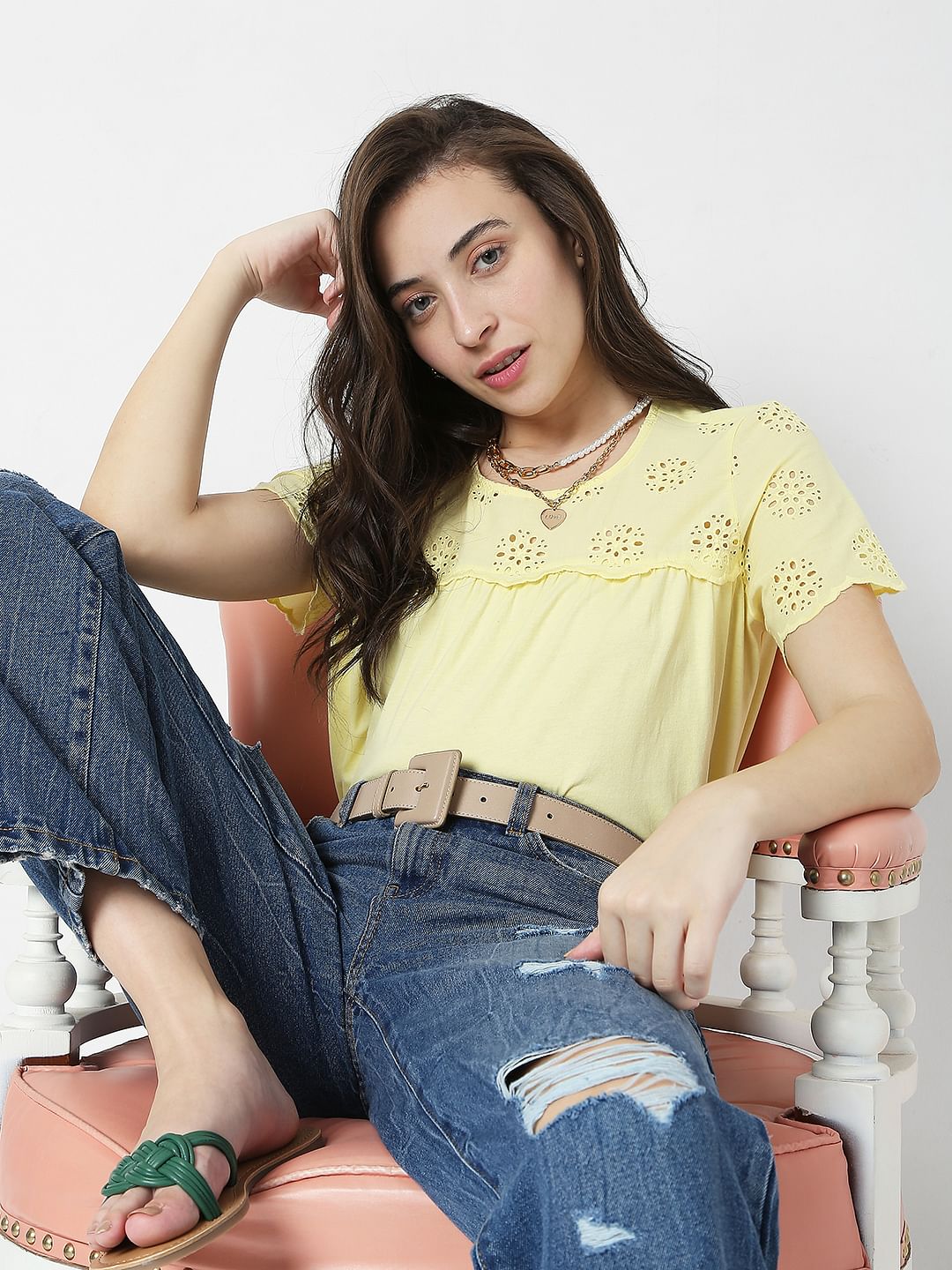Yellow Schiffli Top