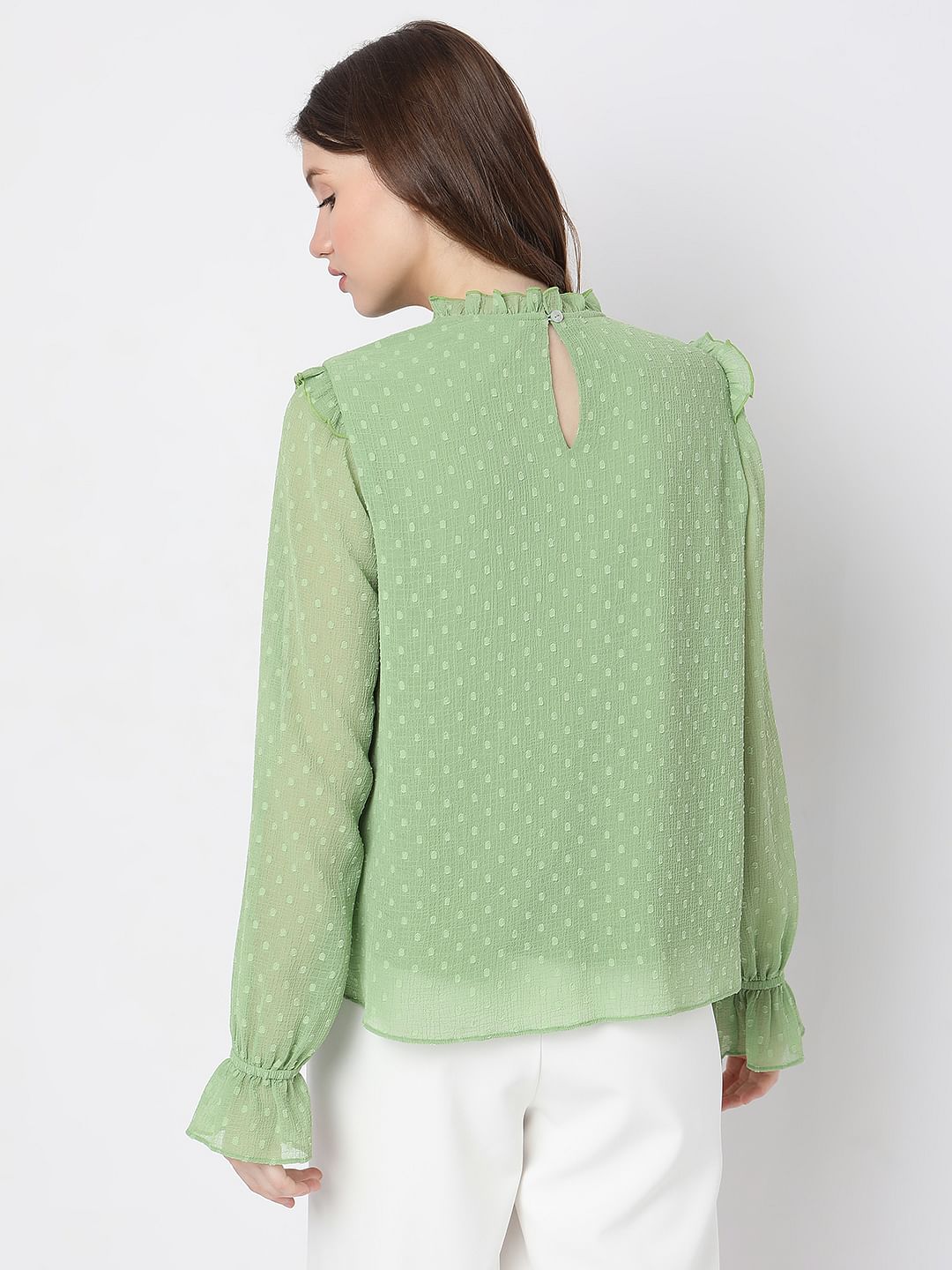 Green Polka Dot Ruffle Top
