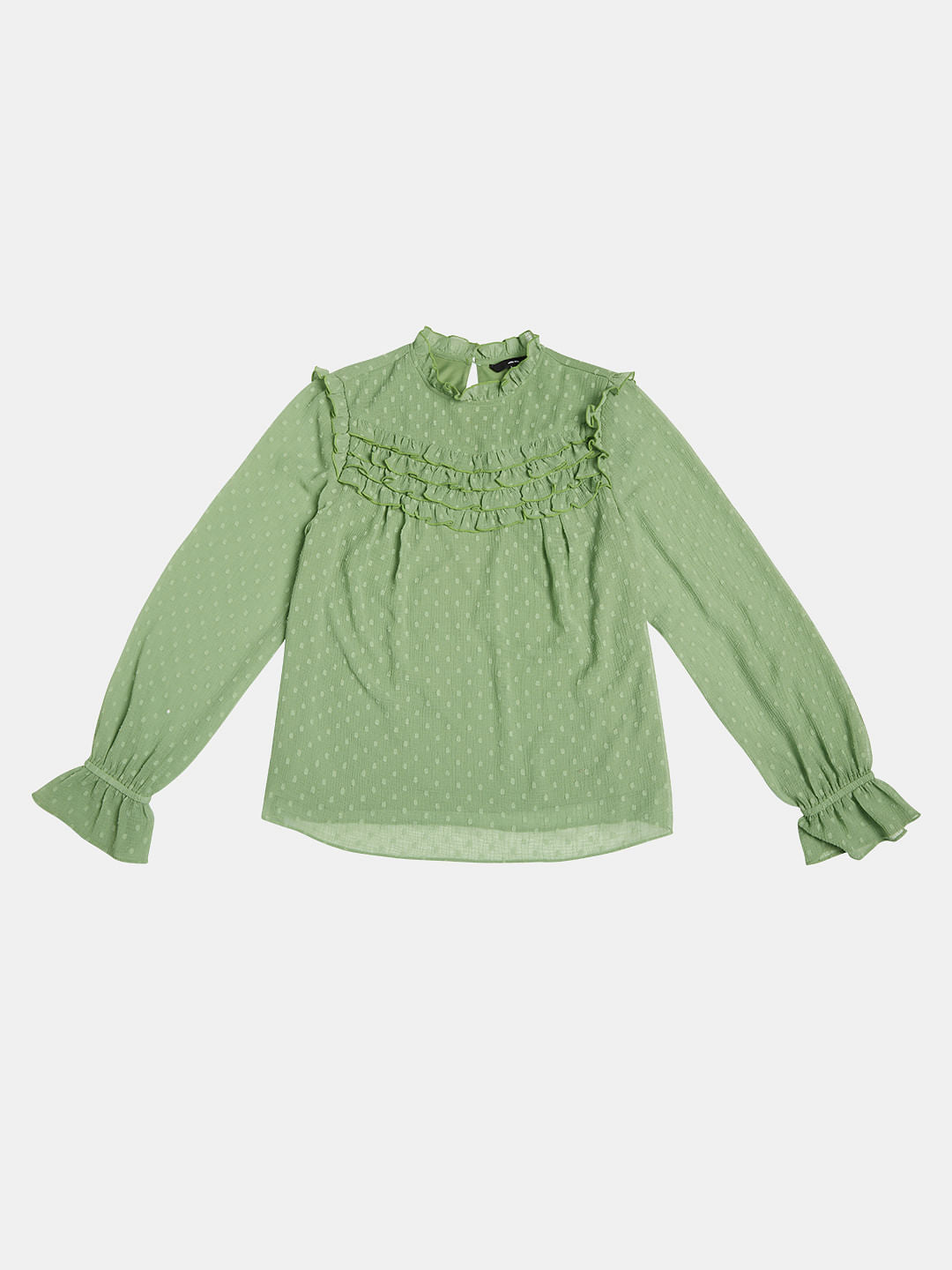Green Polka Dot Ruffle Top