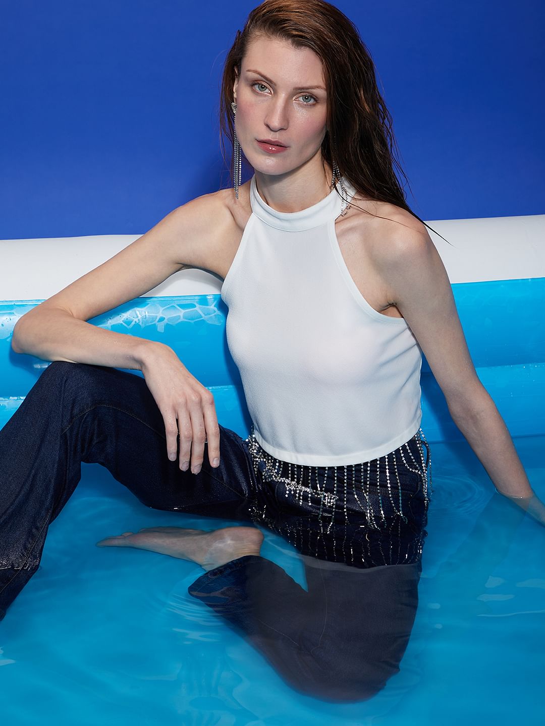 Marquee White Halter Neck Top