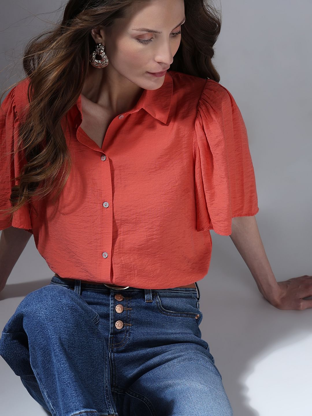 Orange Flared Sleeves Shirt