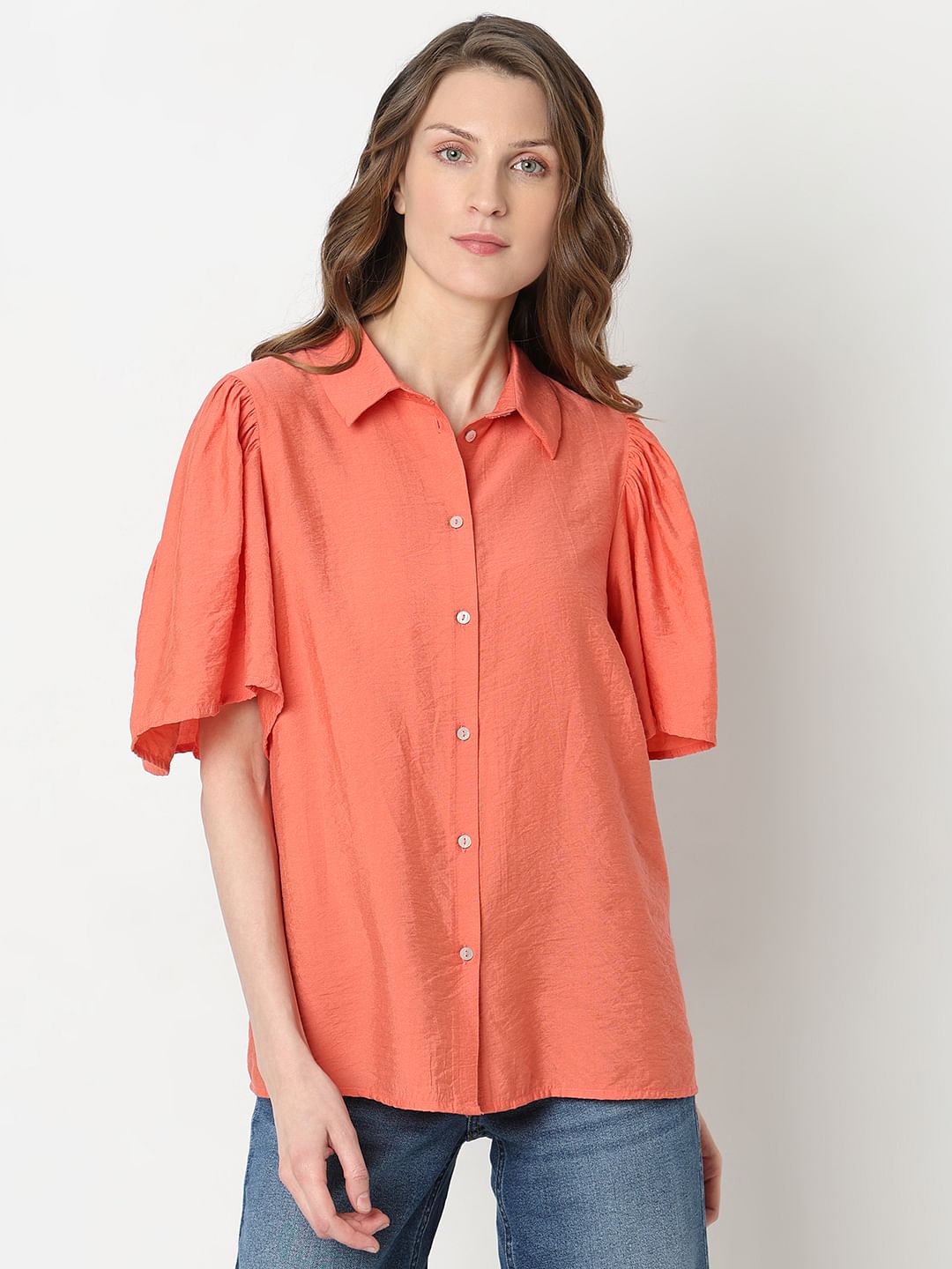 Orange Flared Sleeves Shirt