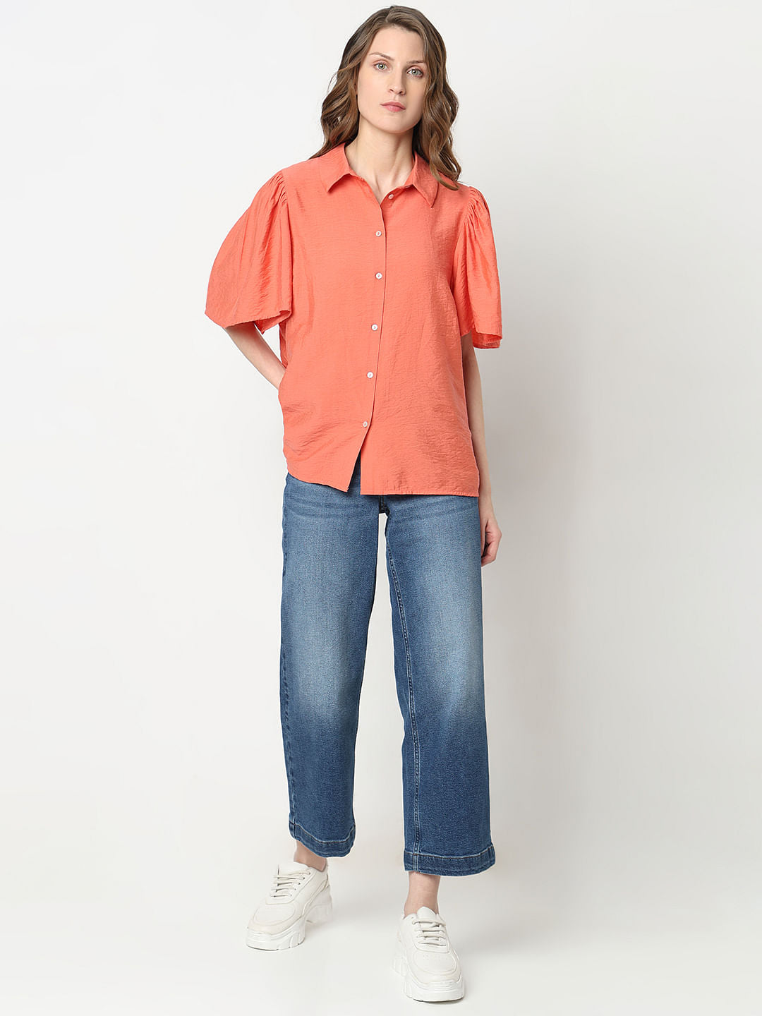 Orange Flared Sleeves Shirt