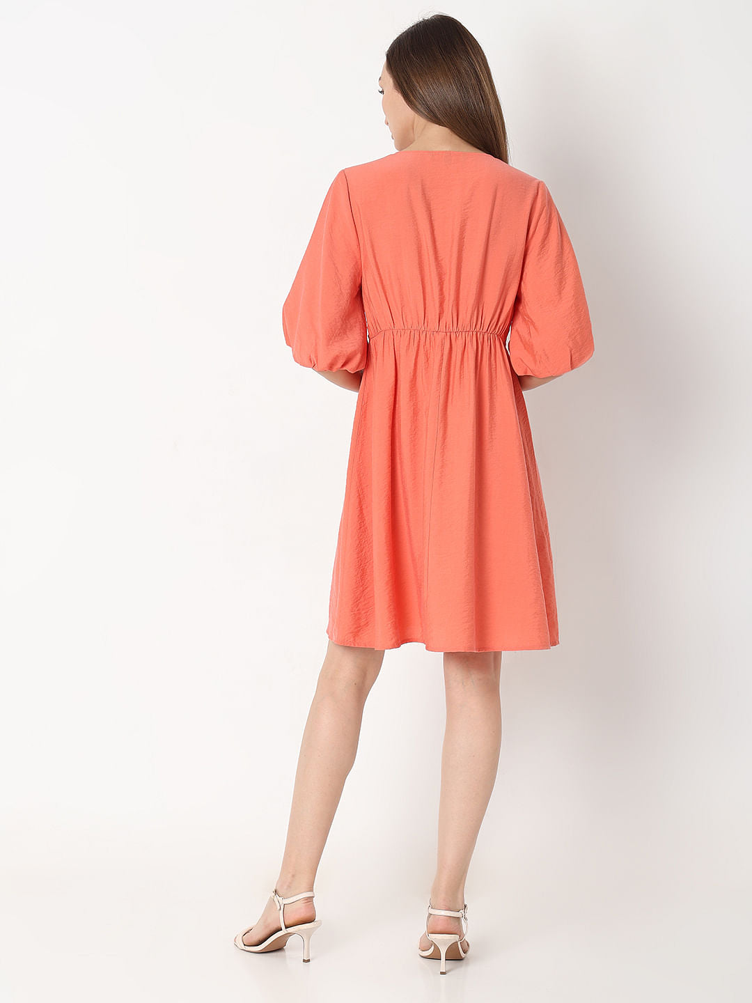 Orange V-Neck Short Dress