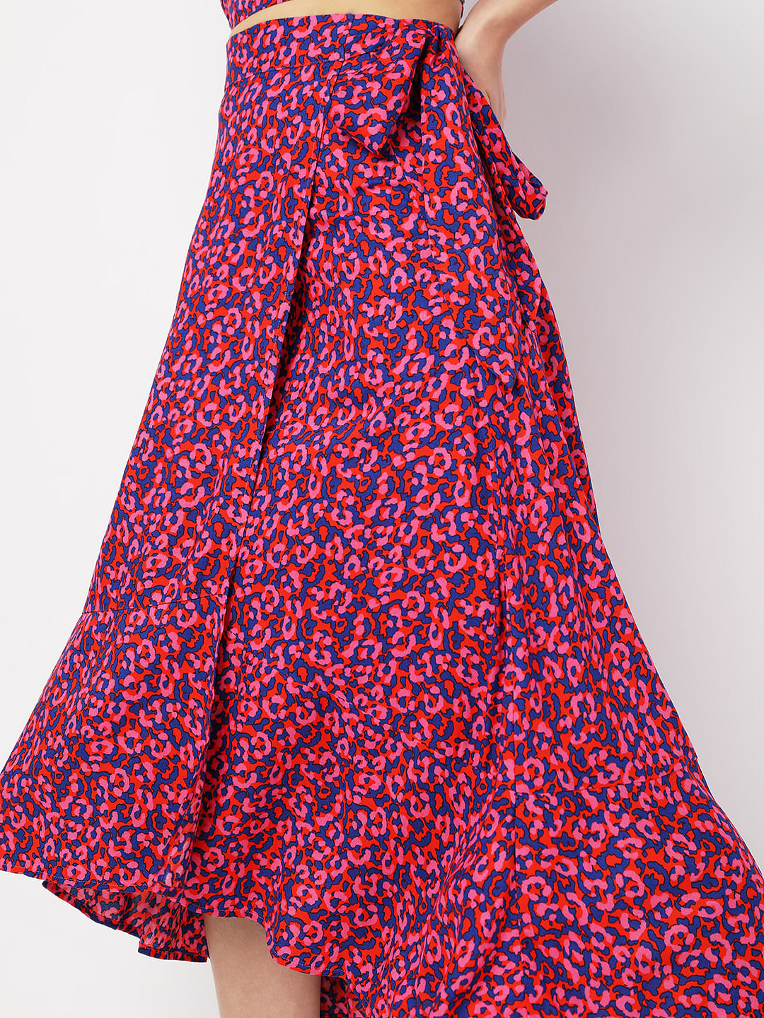 Pink Floral Wrap Tie-Up Co-Ord Set Skirt