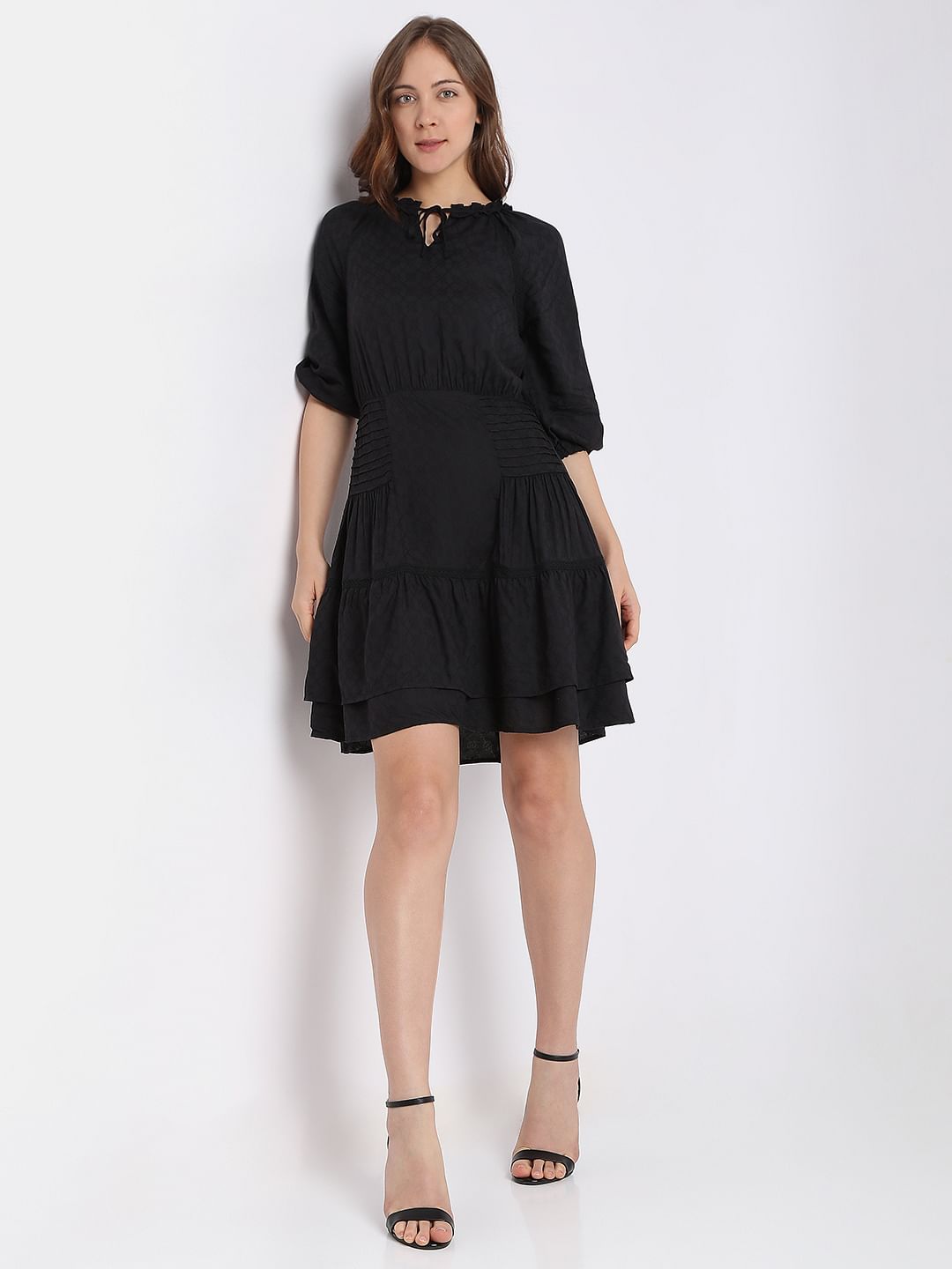 Black Jacquard Tiered Dress