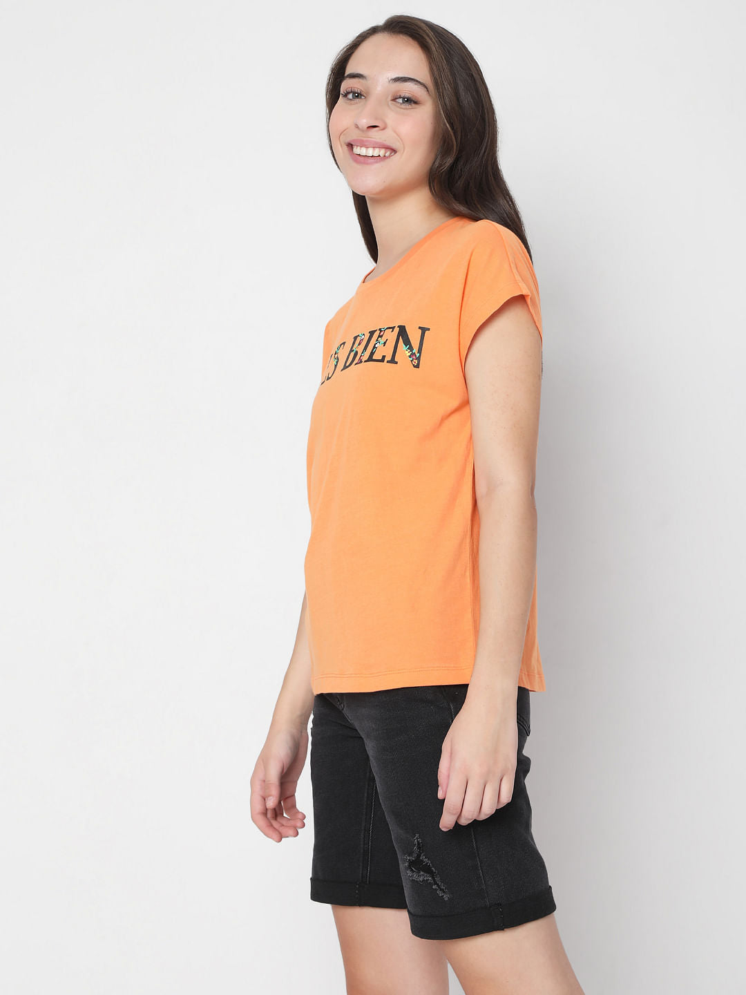 Orange Graphic Print T-Shirt