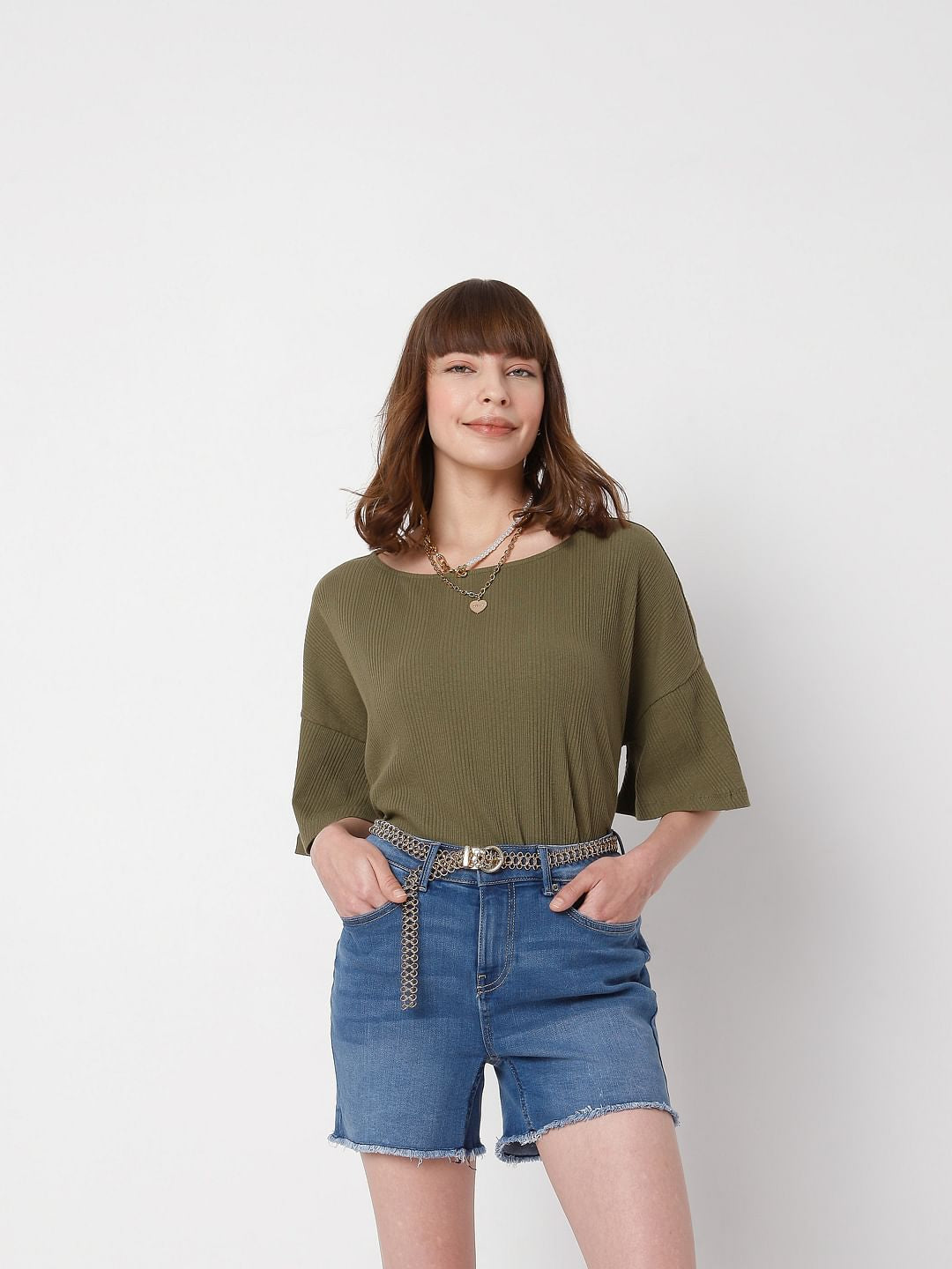 Green Drop Shoulder Top