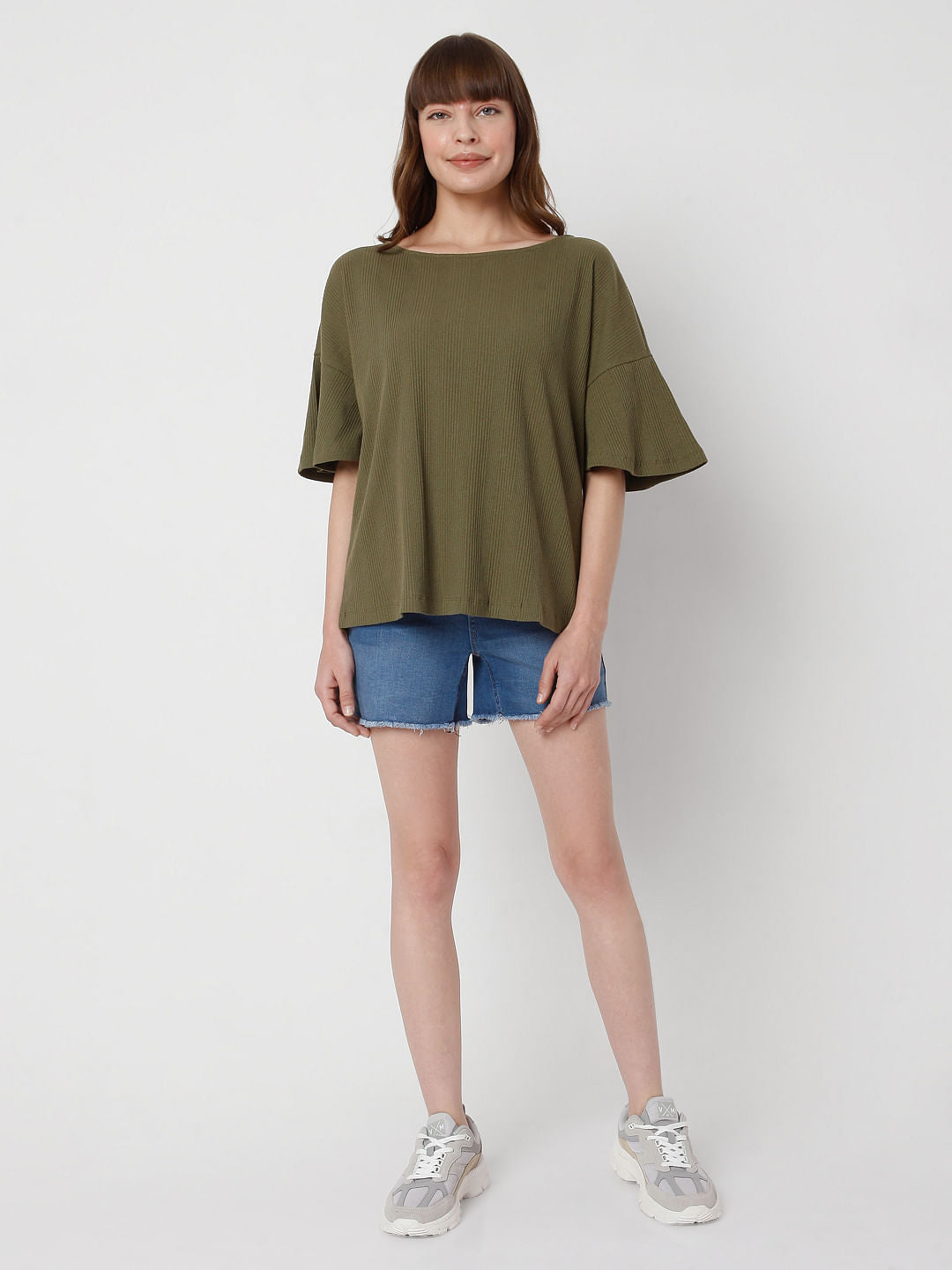 Green Drop Shoulder Top