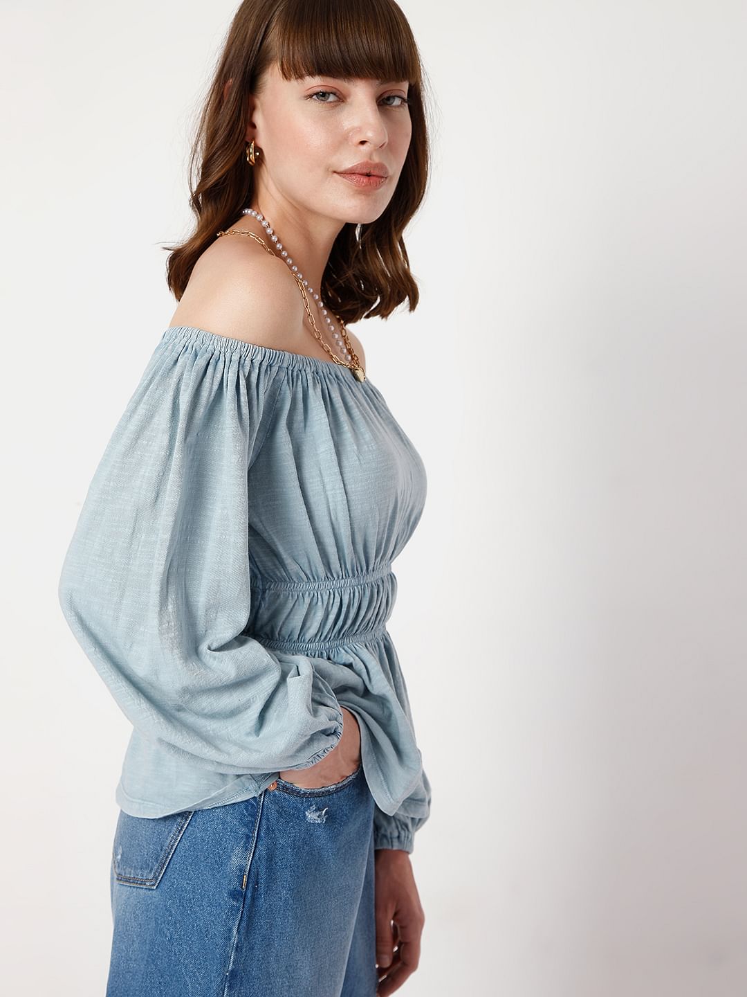 Blue Off-Shoulder Top
