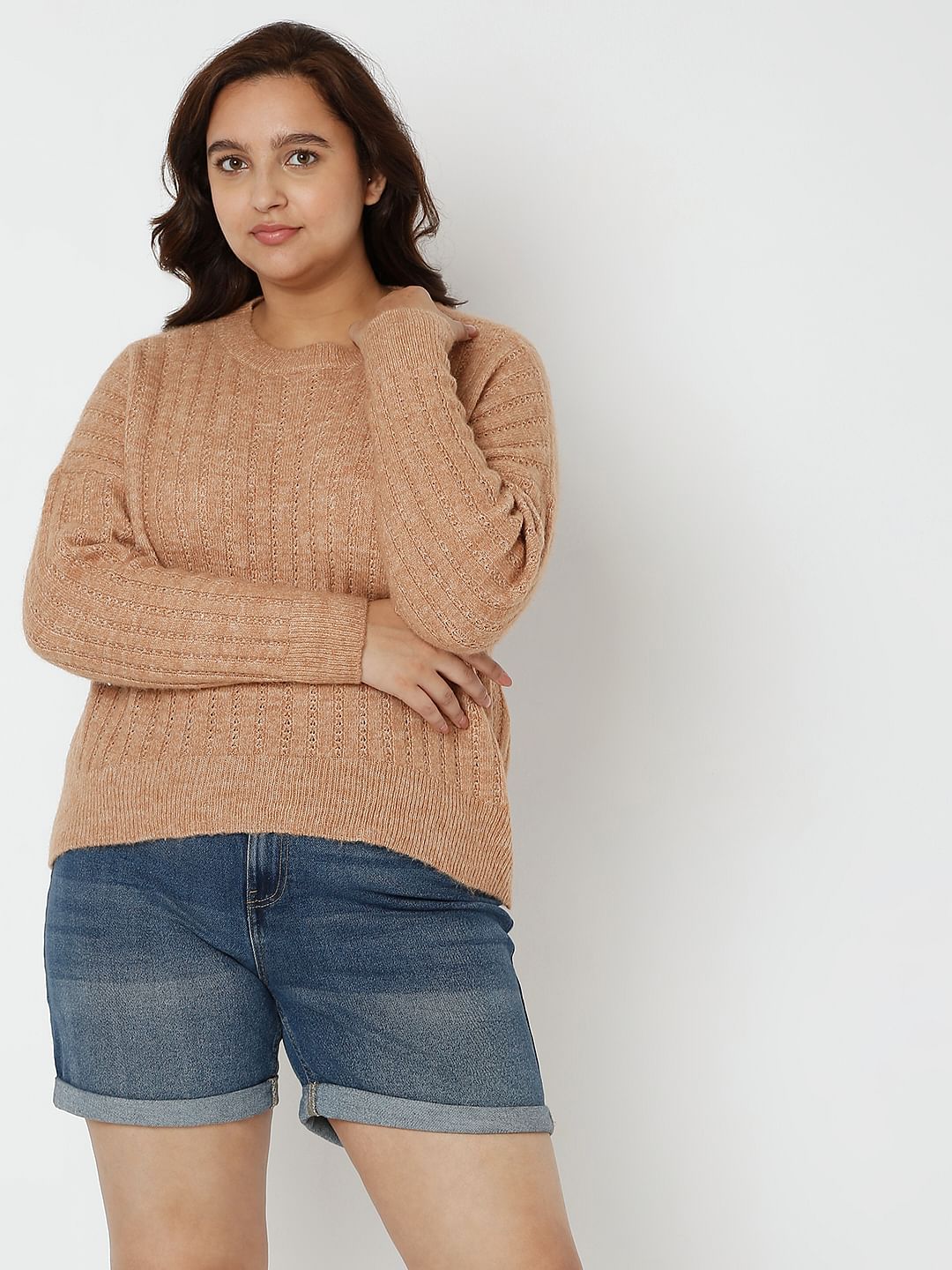 Curve Brown Drop Shoulder Pullover