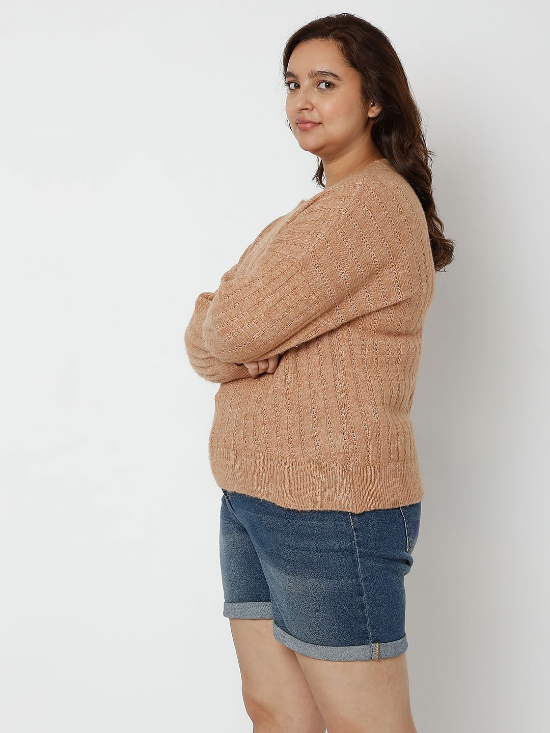 Curve Brown Drop Shoulder Pullover