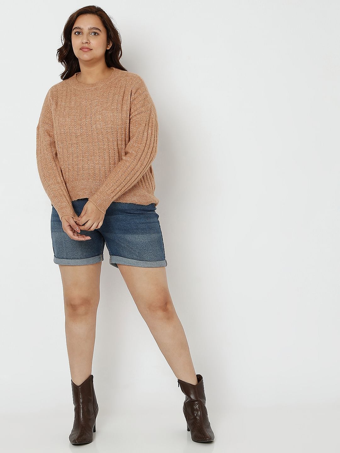 Curve Brown Drop Shoulder Pullover