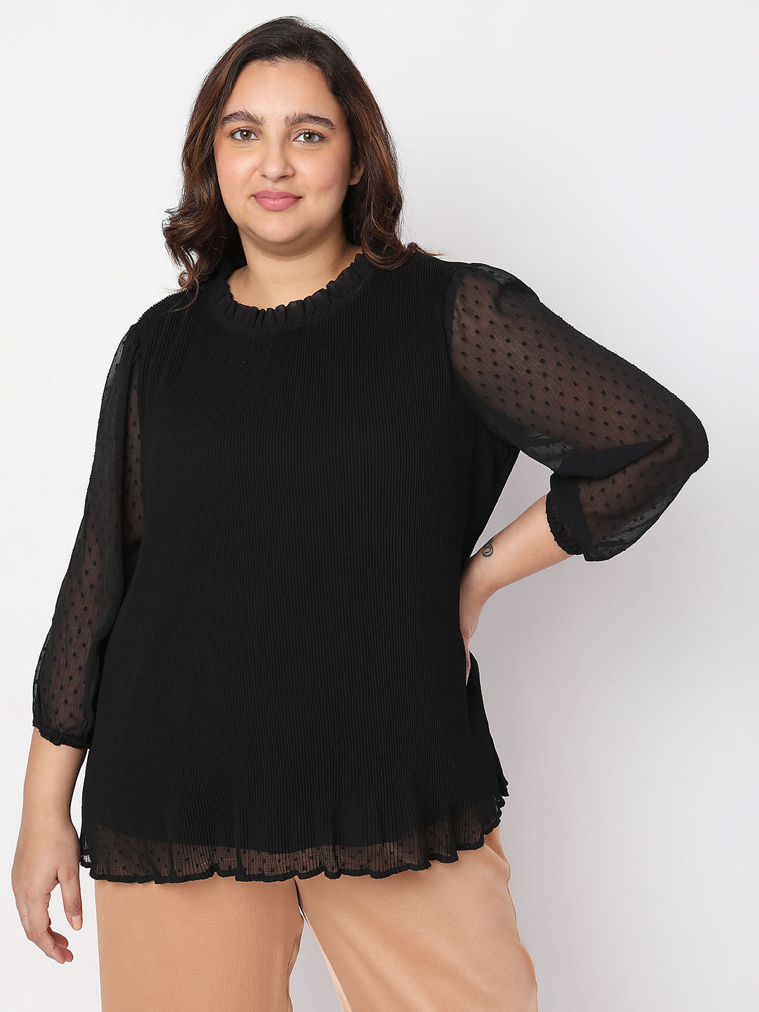 Curve Black Ruffle Detail Top