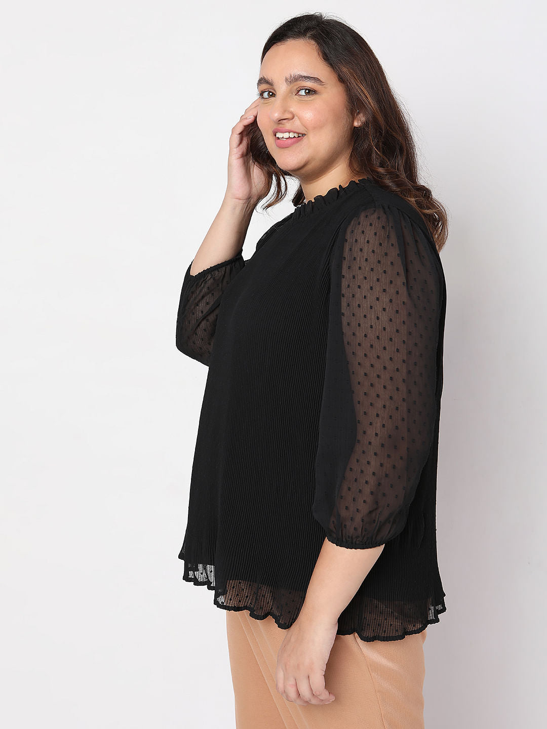 Curve Black Ruffle Detail Top
