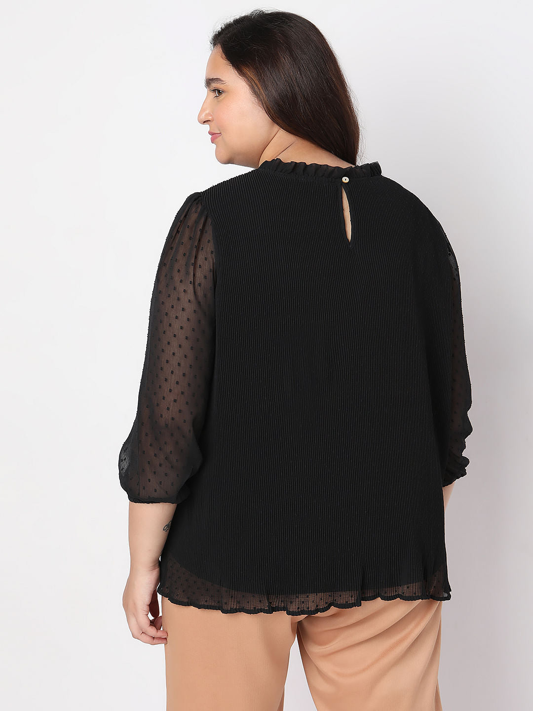Curve Black Ruffle Detail Top
