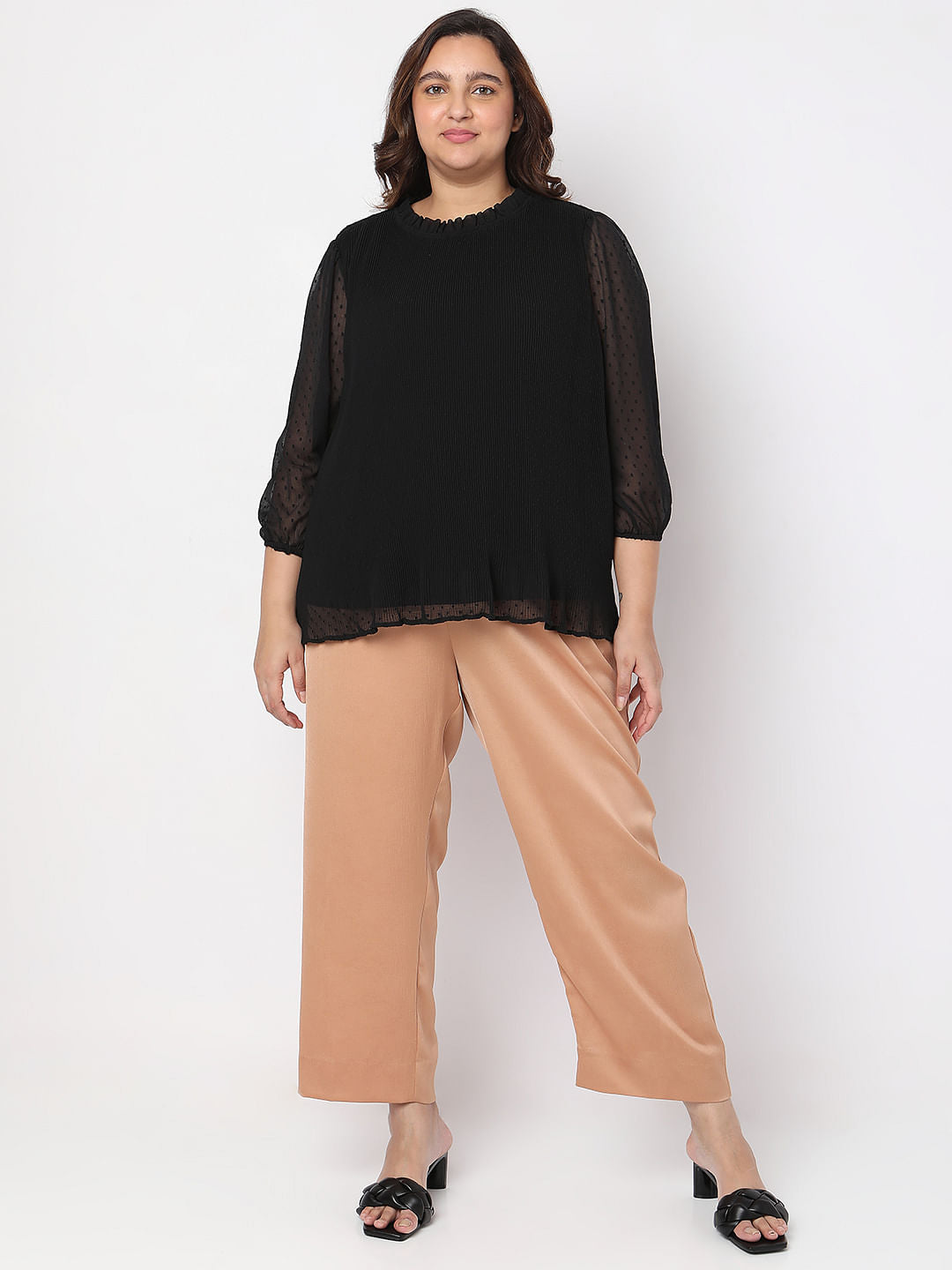 Curve Black Ruffle Detail Top