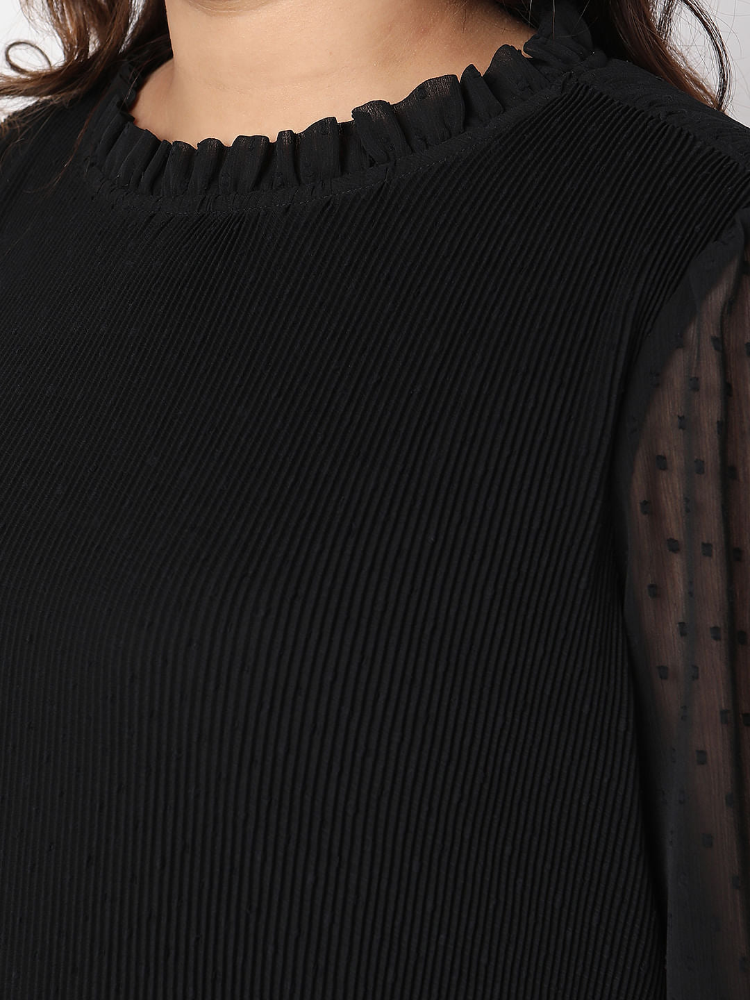 Curve Black Ruffle Detail Top