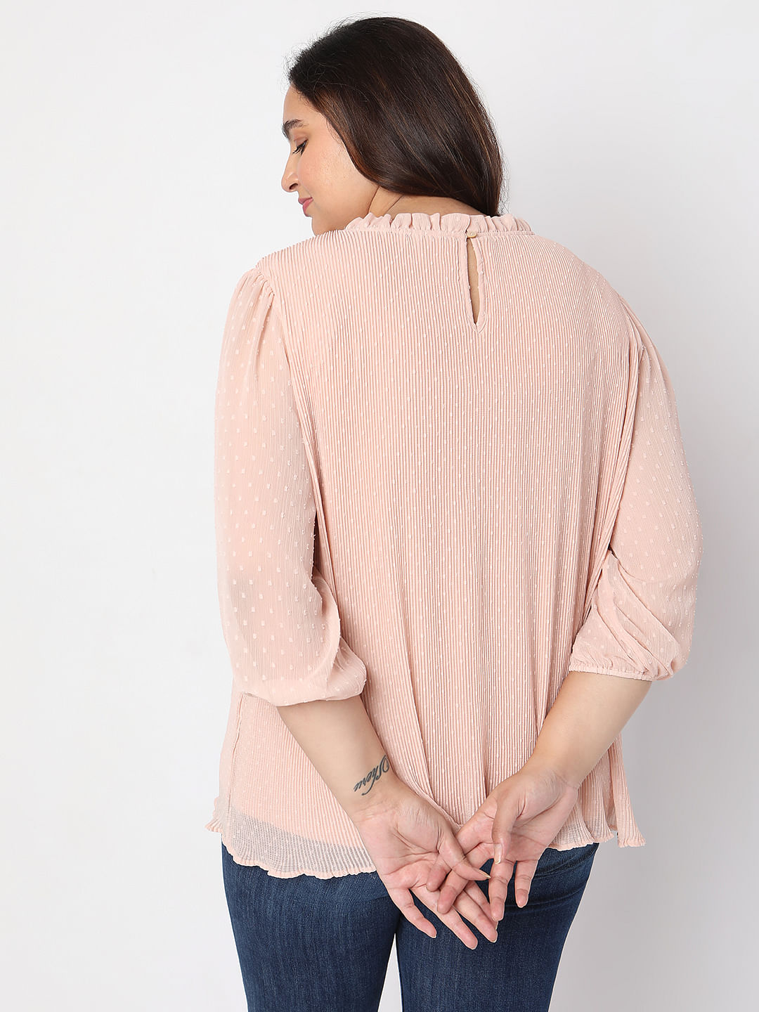 Curve Pink Ruffle Detail Top