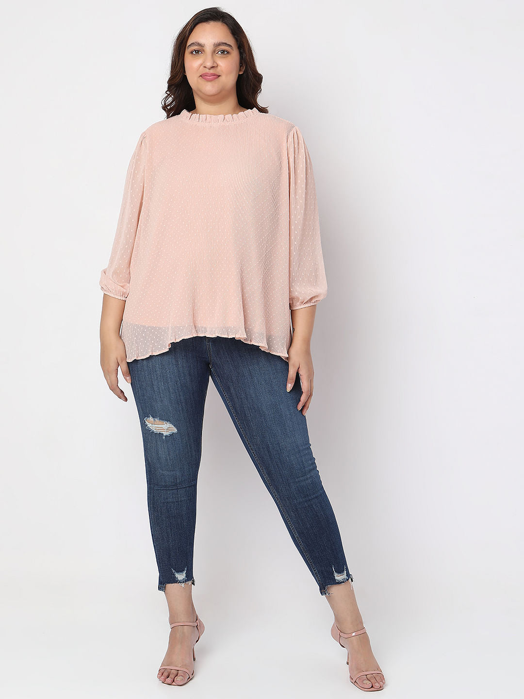Curve Pink Ruffle Detail Top