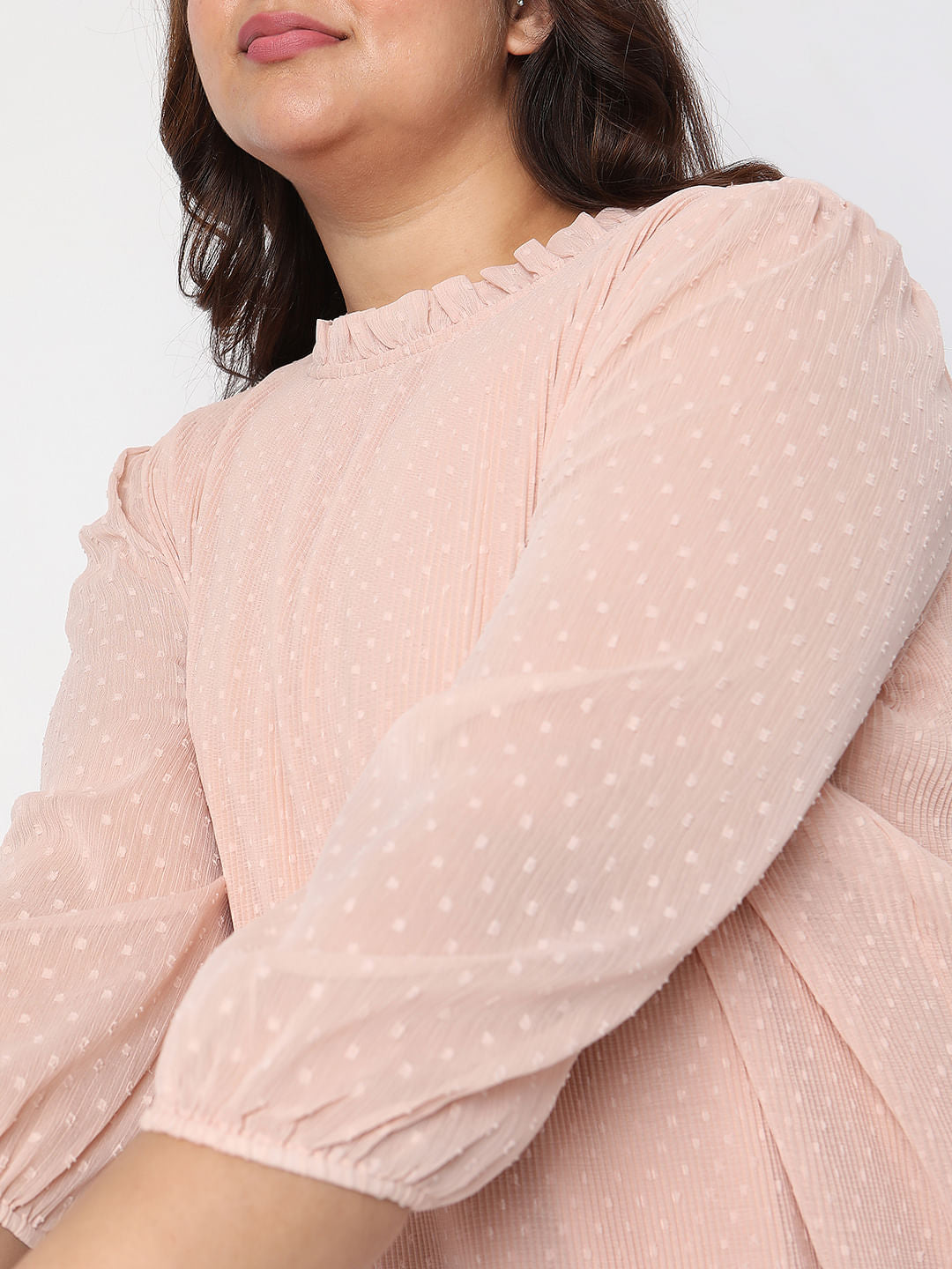Curve Pink Ruffle Detail Top
