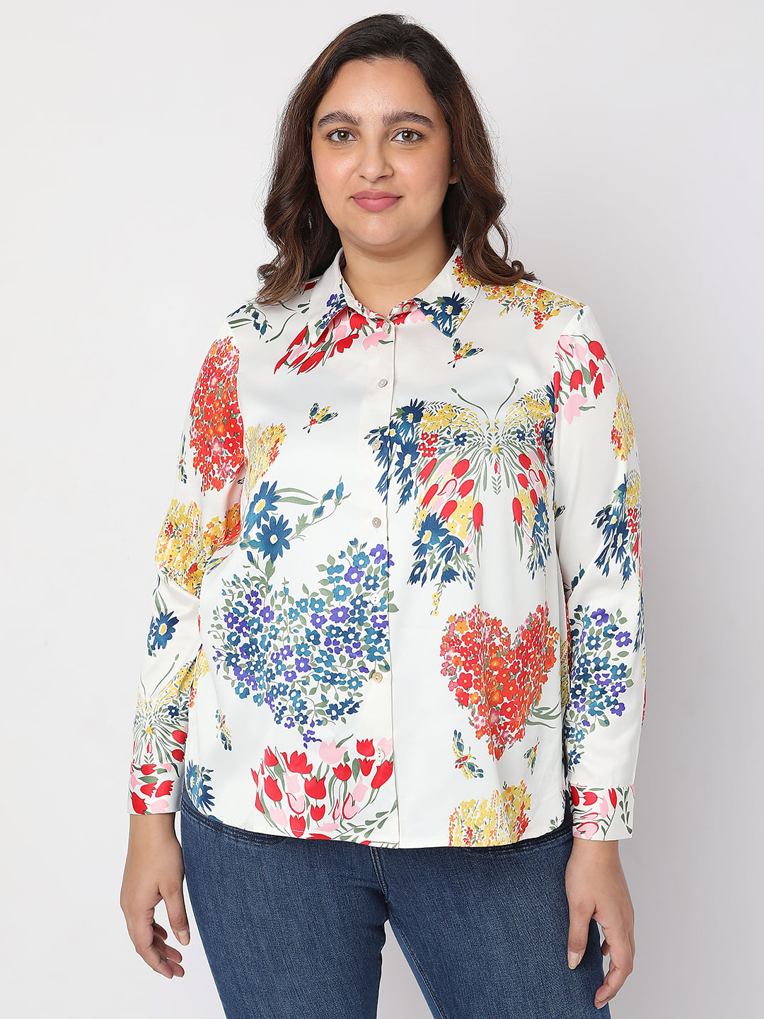 Curve White Floral Shirt