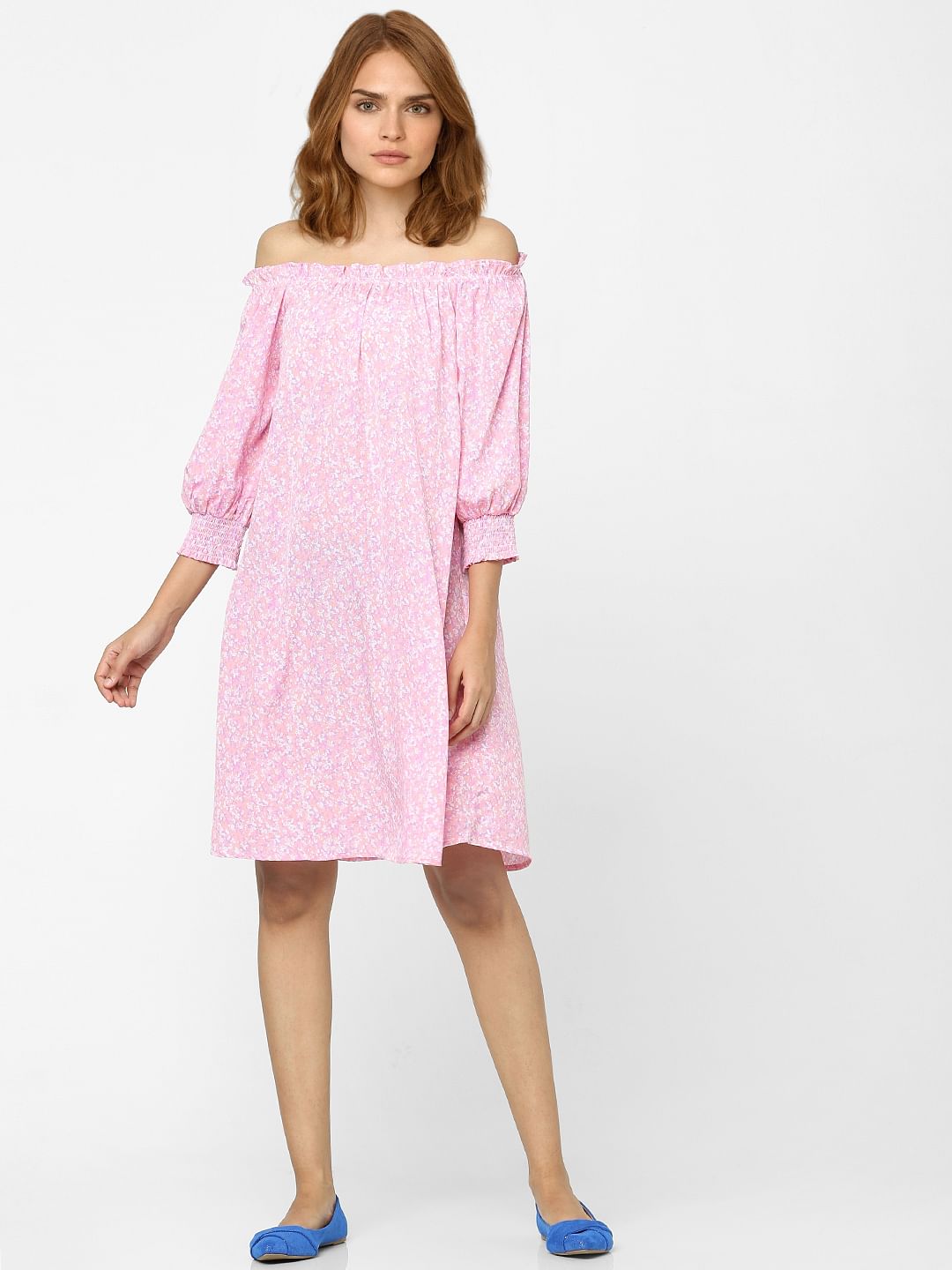 Lilac Floral Off Shoulder Shift Dress