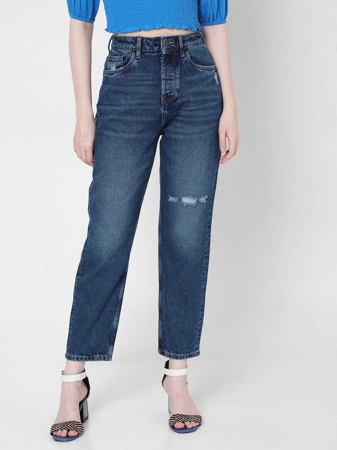Blue High Rise Mom Jeans