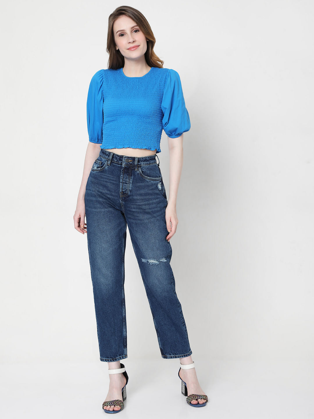 Blue High Rise Mom Jeans