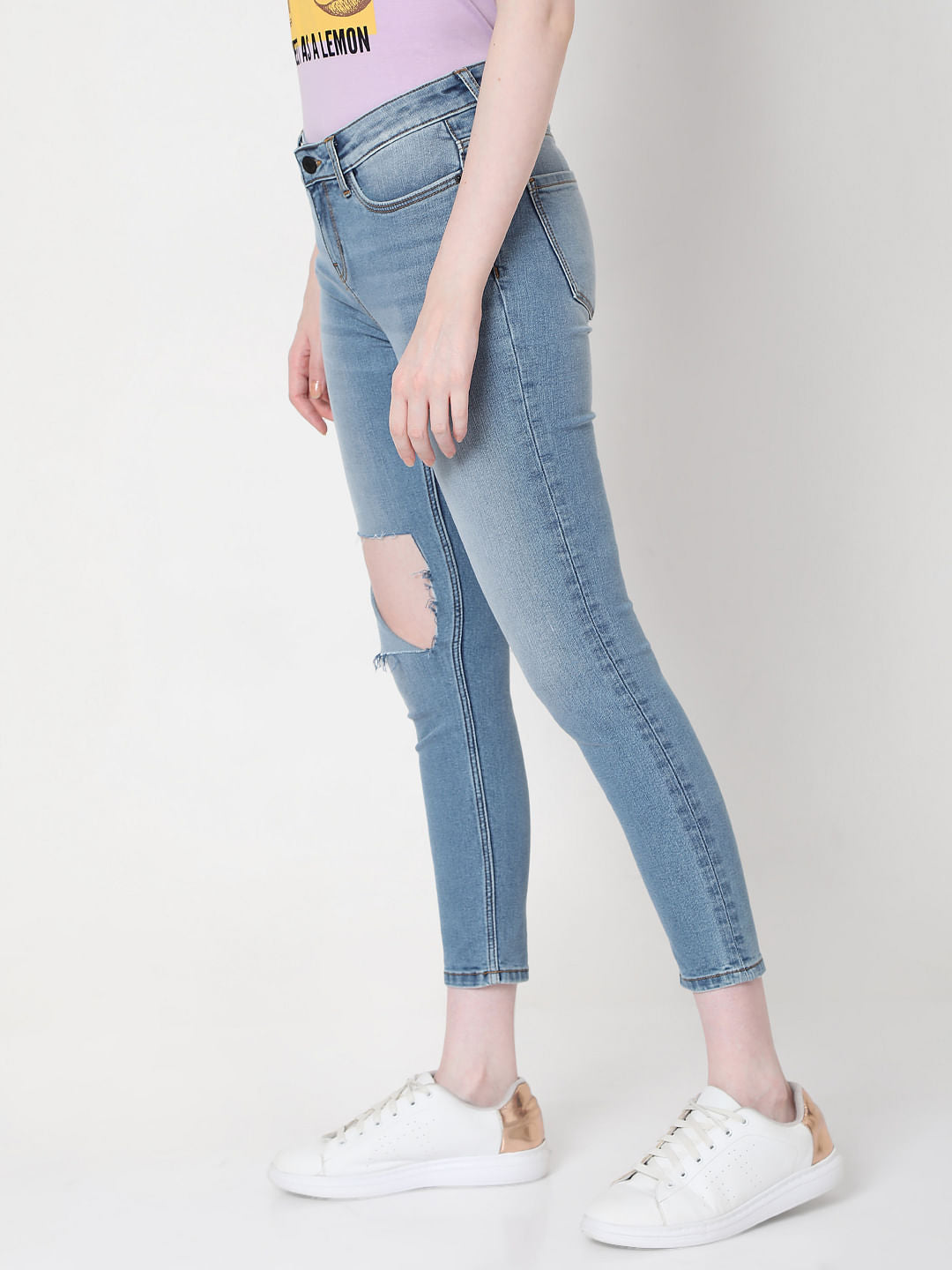 Blue Mid Rise Ripped Skinny Jeans