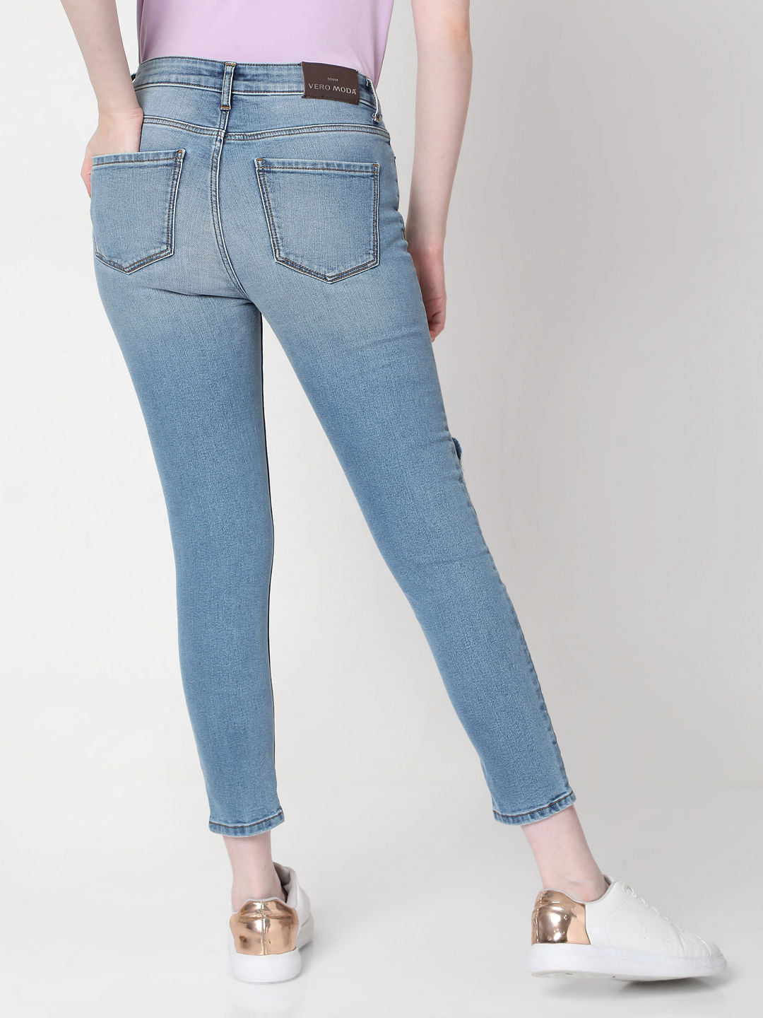 Blue Mid Rise Ripped Skinny Jeans