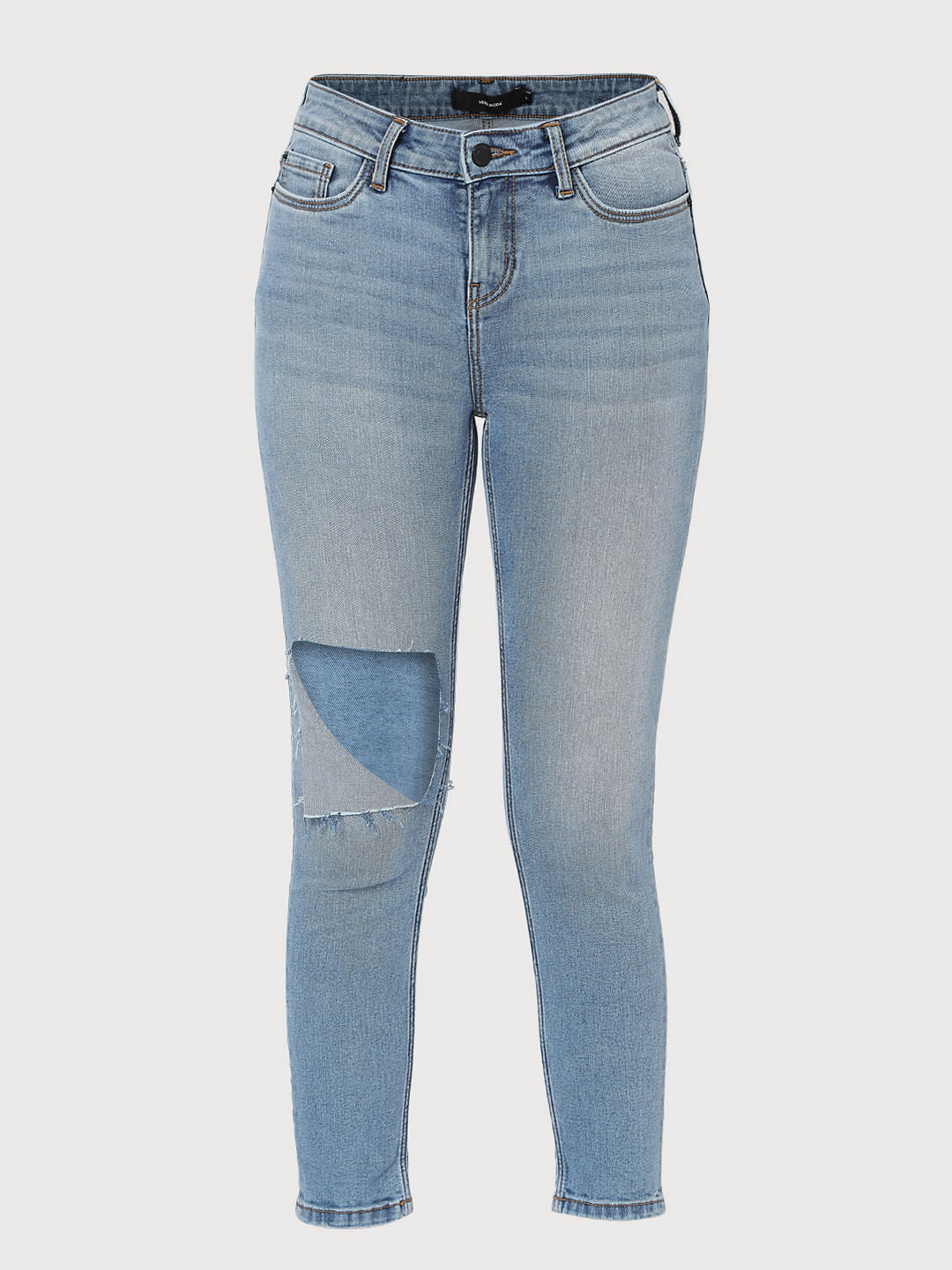 Blue Mid Rise Ripped Skinny Jeans